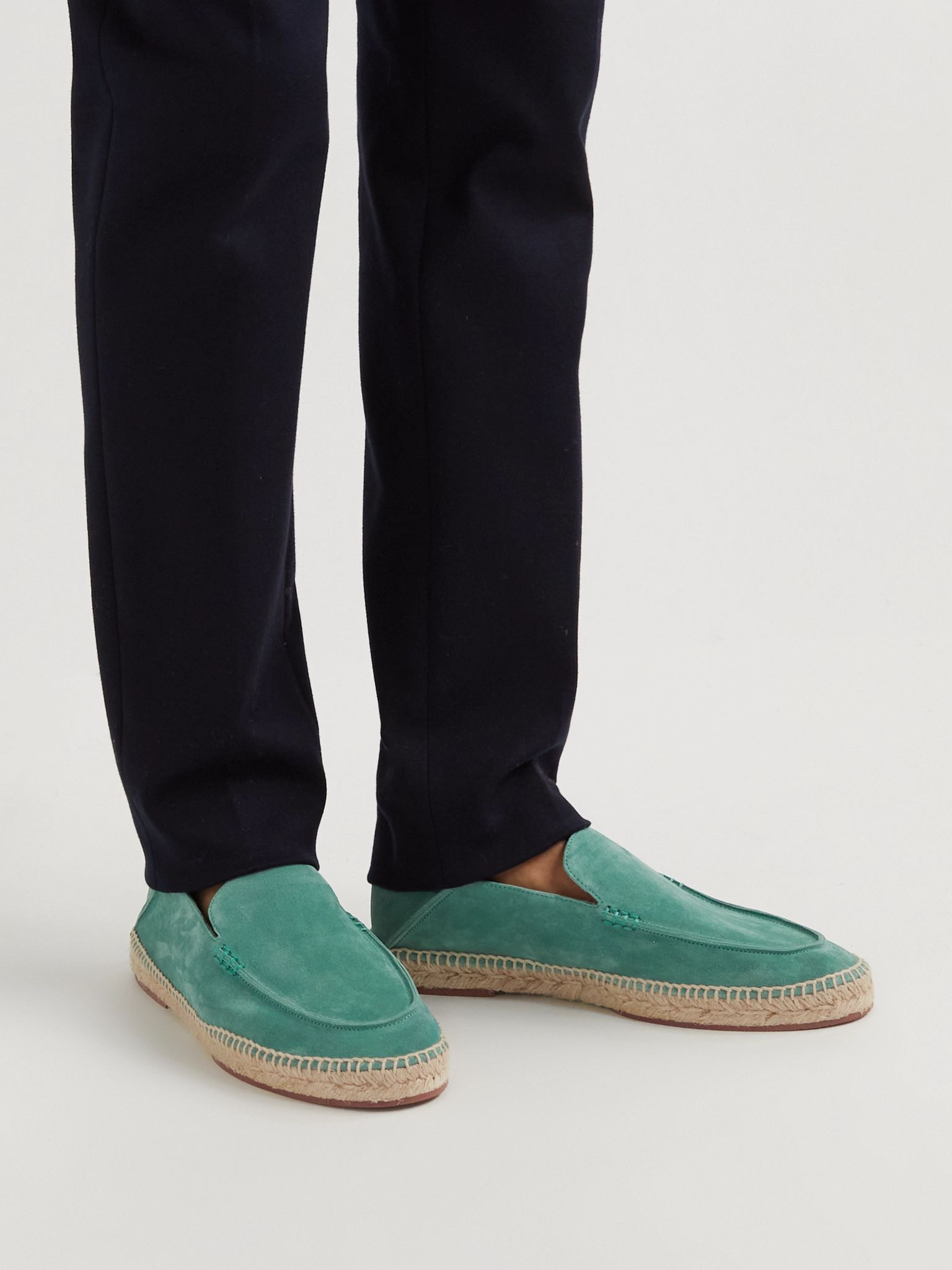 Seaside Walk Collapsible-Heel Suede Espadrilles Green - 3