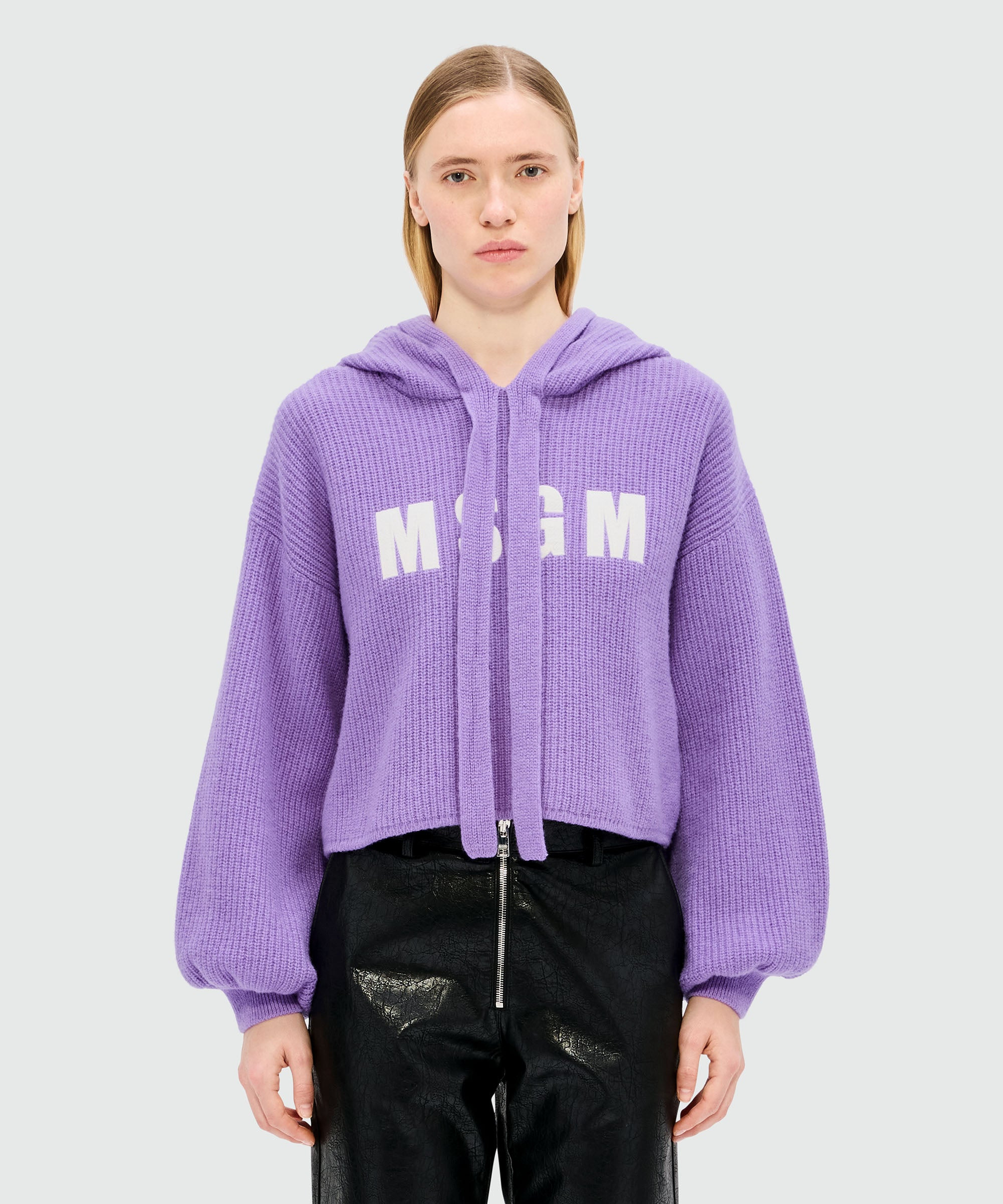 Purple cashmere blend hooded sweater with MSGM logo - 2