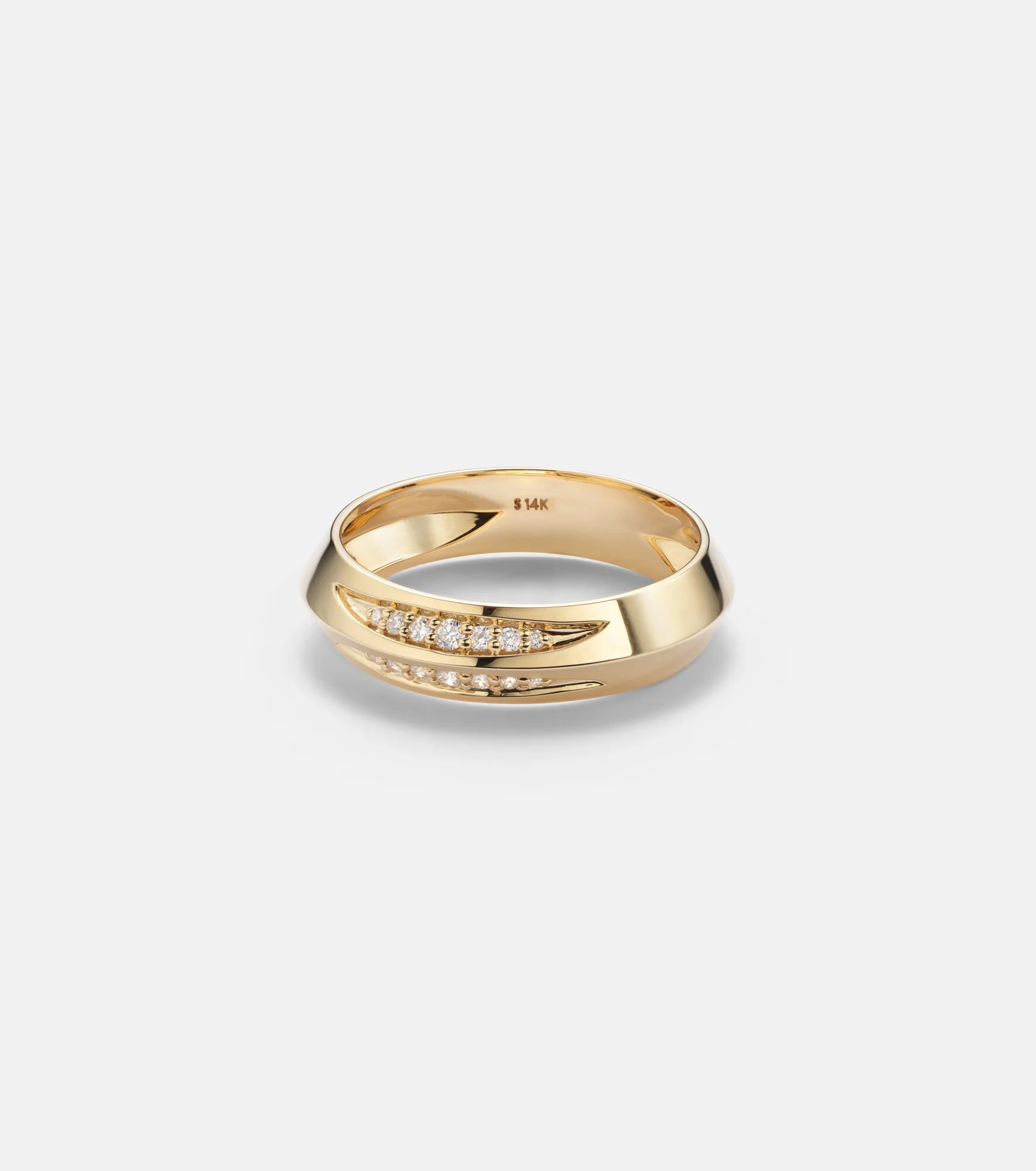 Knife Edge 14kt gold ring with diamonds - 1