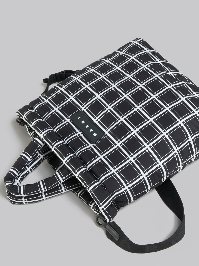 BLACK CHECKED NYLON PUFF TOTE BAG - 5