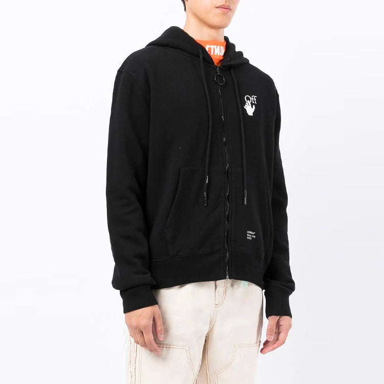 Off-White FW21 Pattern Printing Zipper Hooded Jacket Loose Fit Black OMBE001F21FLE0091001 - 3