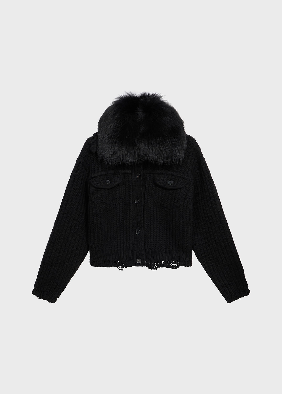 WOOL CARDIGAN WITH FAUX FUR COLLAR - 1