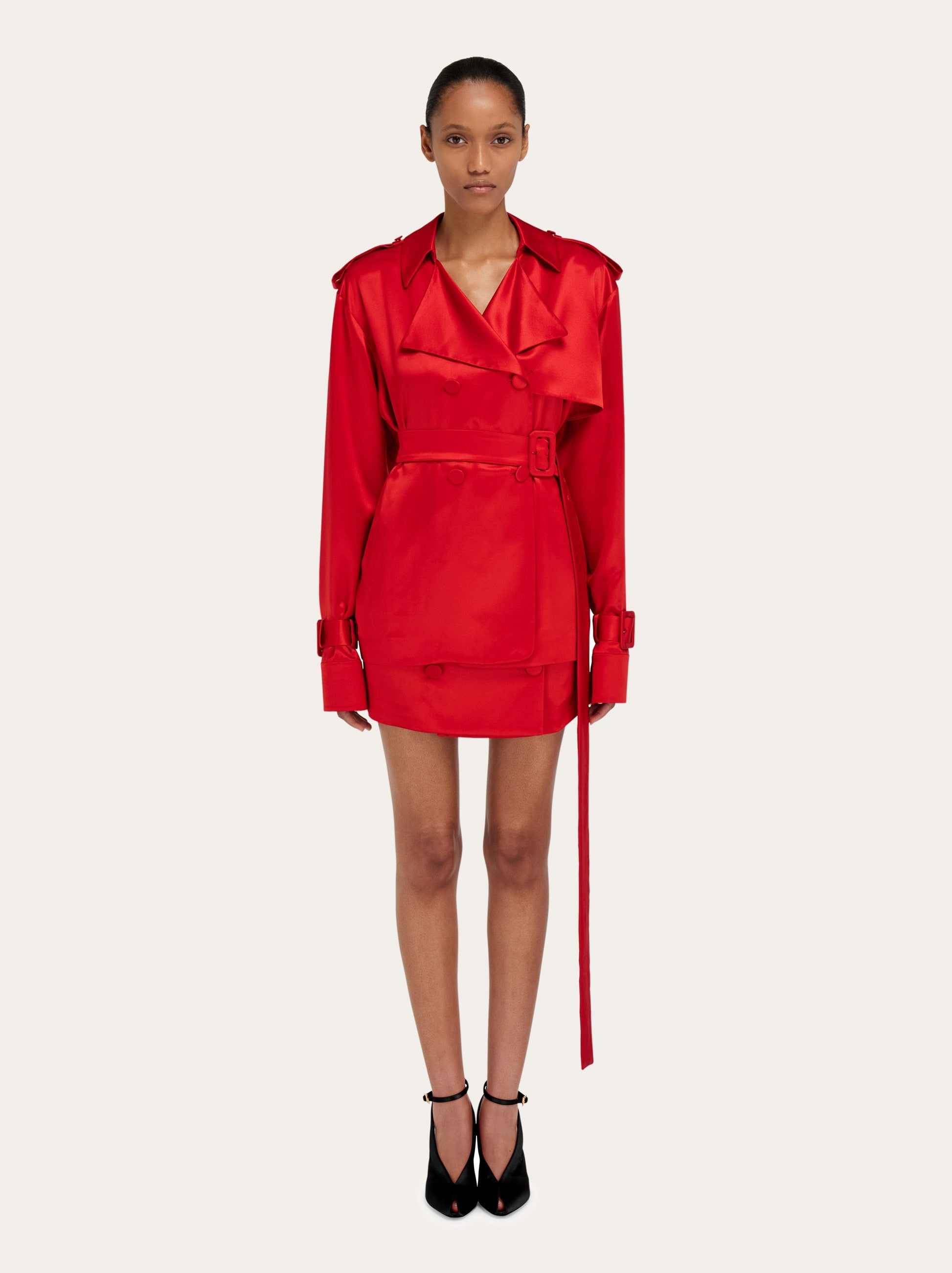 Short satin trench - 2