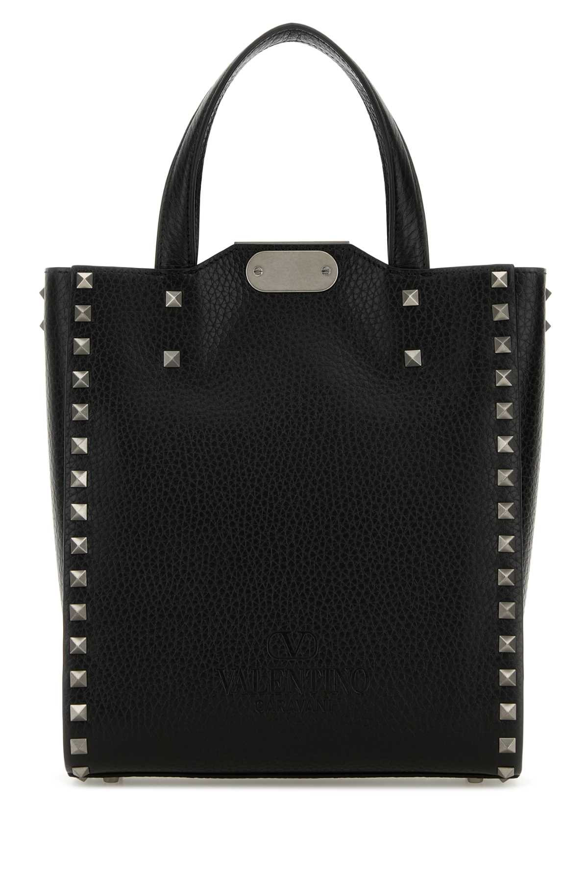 Valentino Garavani Men Black Leather Rockstud Handbag - 3