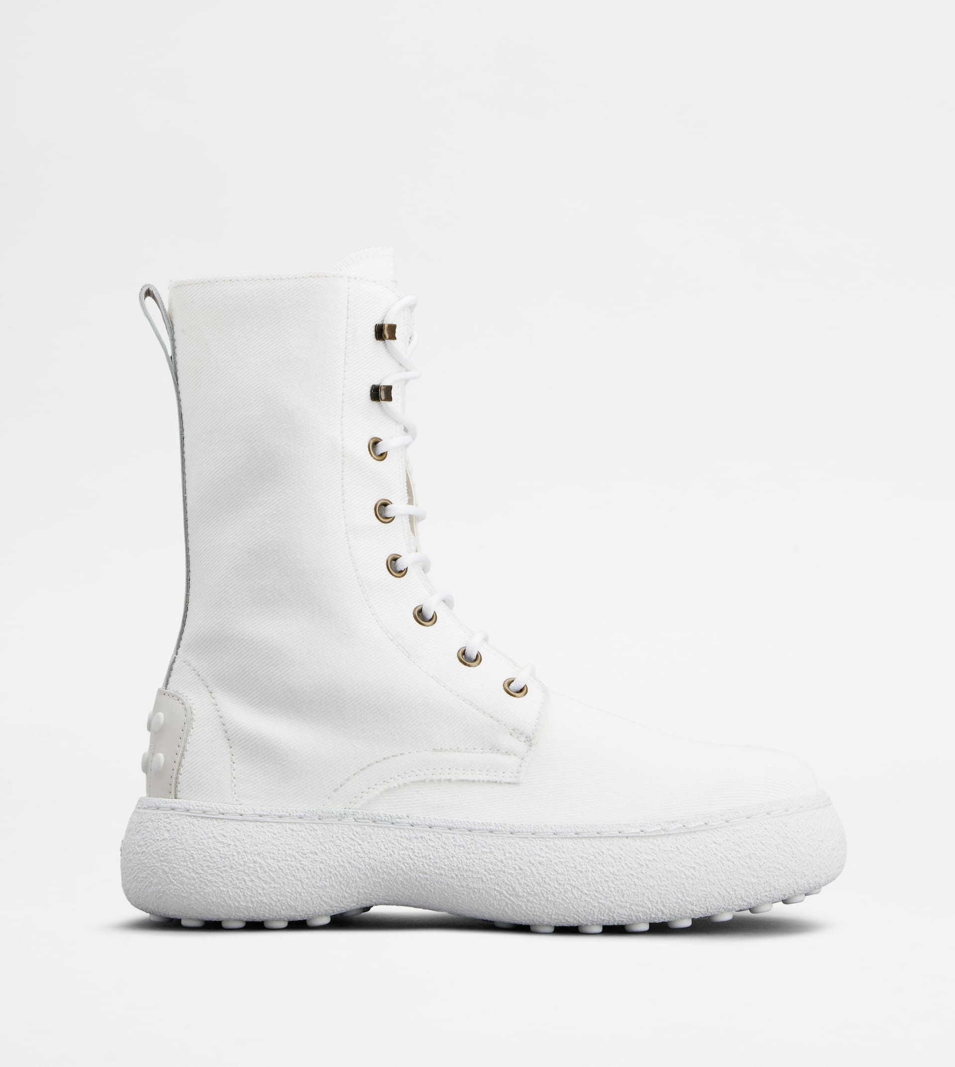 TOD'S W. G. LACE-UP ANKLE BOOTS IN CANVAS AND LEATHER - OFF WHITE - 1