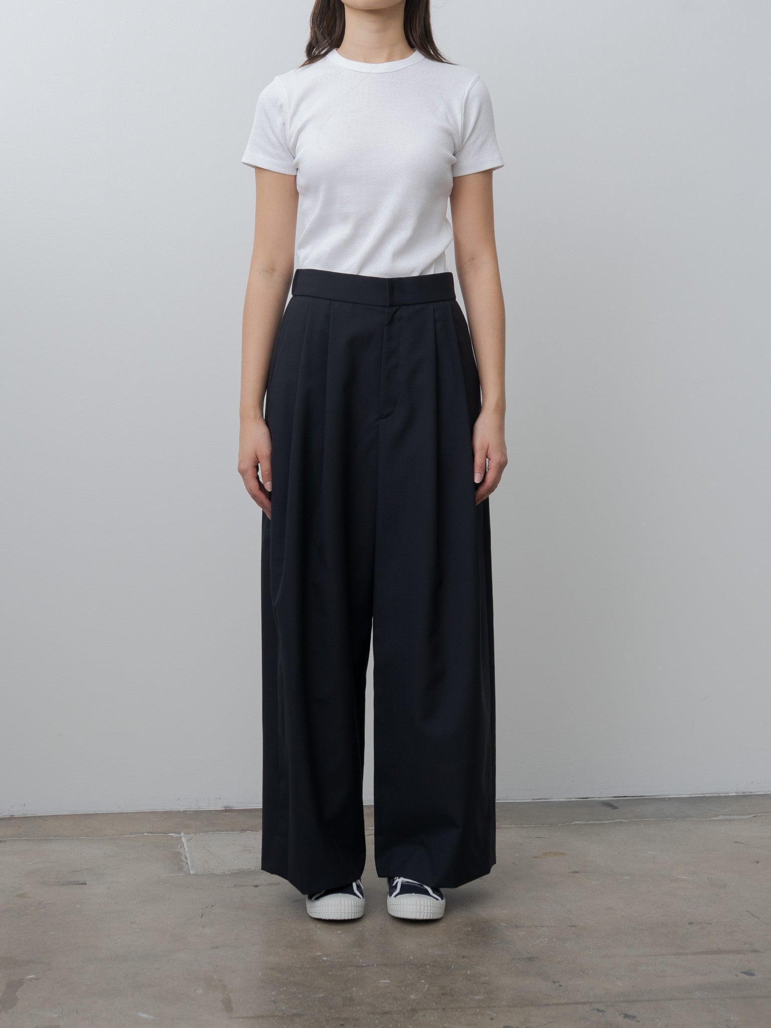 Wool Tropical Wide Easy Pants - Navy - 3