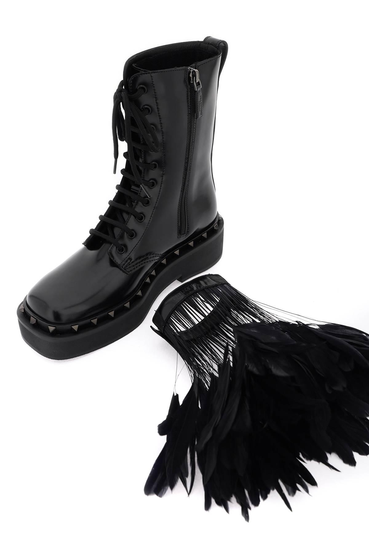 Leather M-Way Rockstud combat boots with feathers - 4