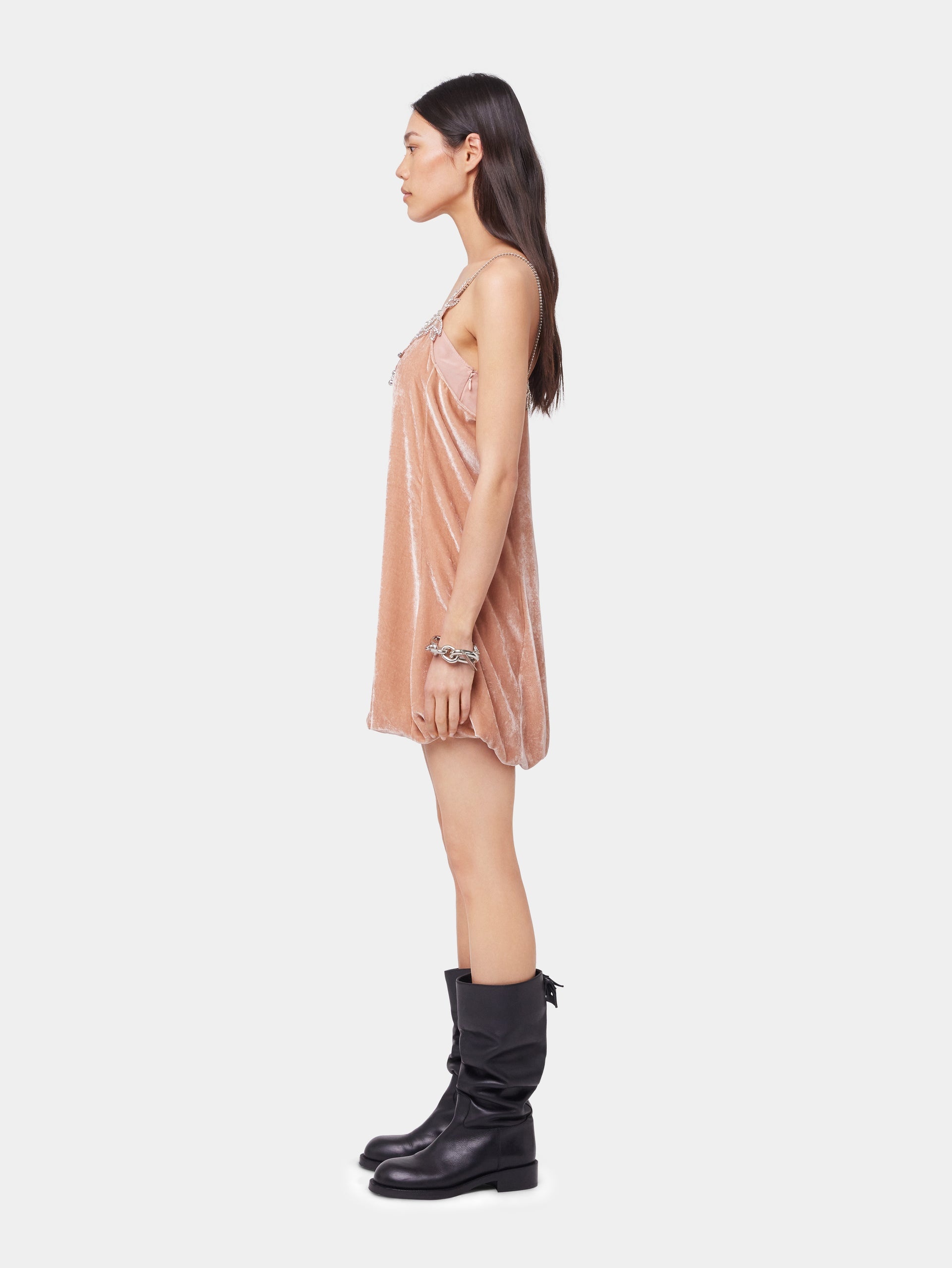 LIGHT PINK SHORT DRESS IN VELVET - 4