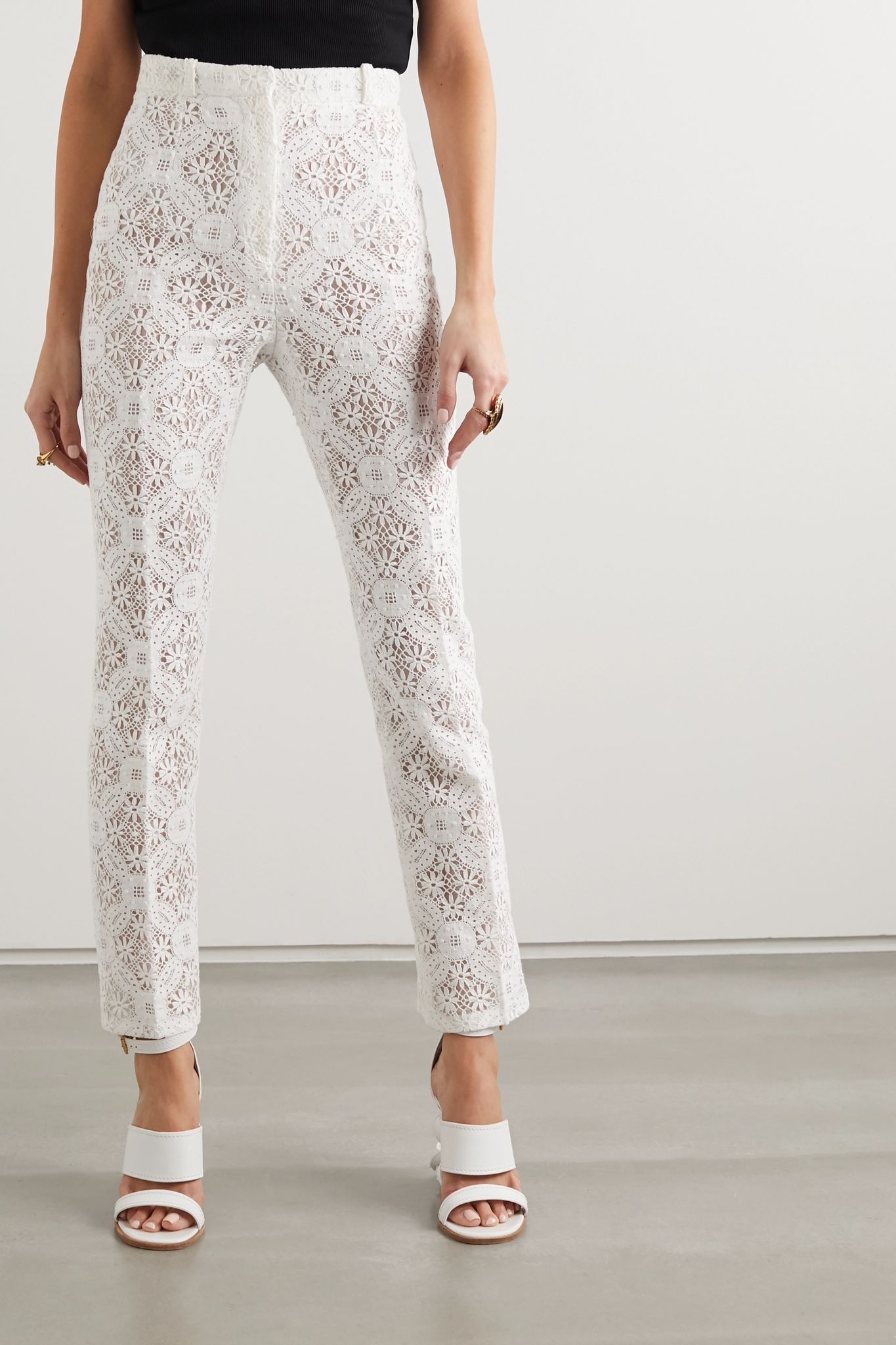 Cotton-blend guipure lace tapered pants - 3