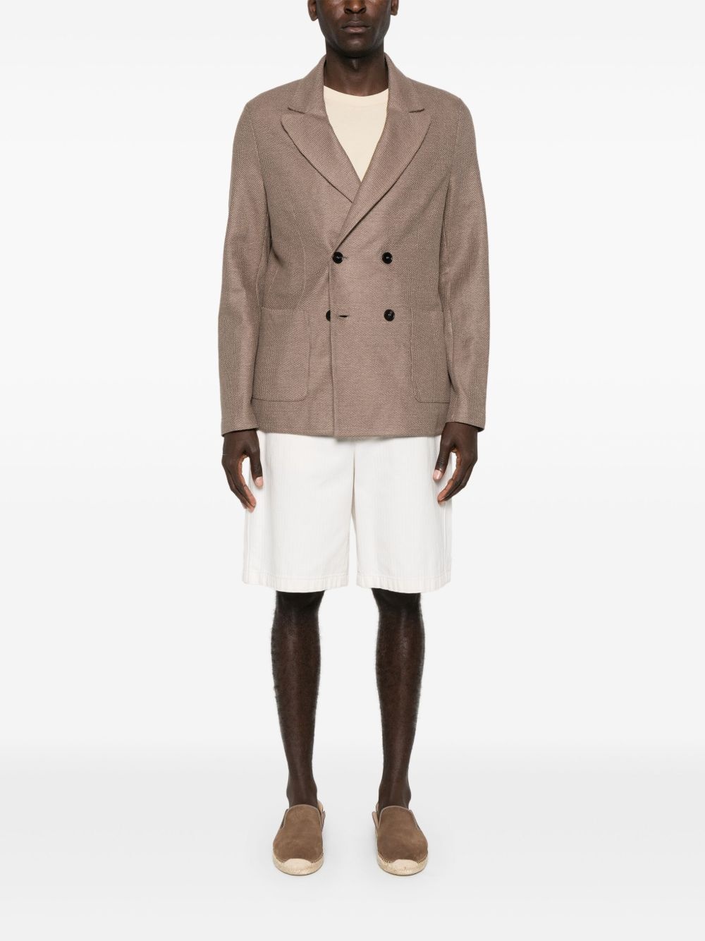 honeycomb-knit double-breasted blazer - 2