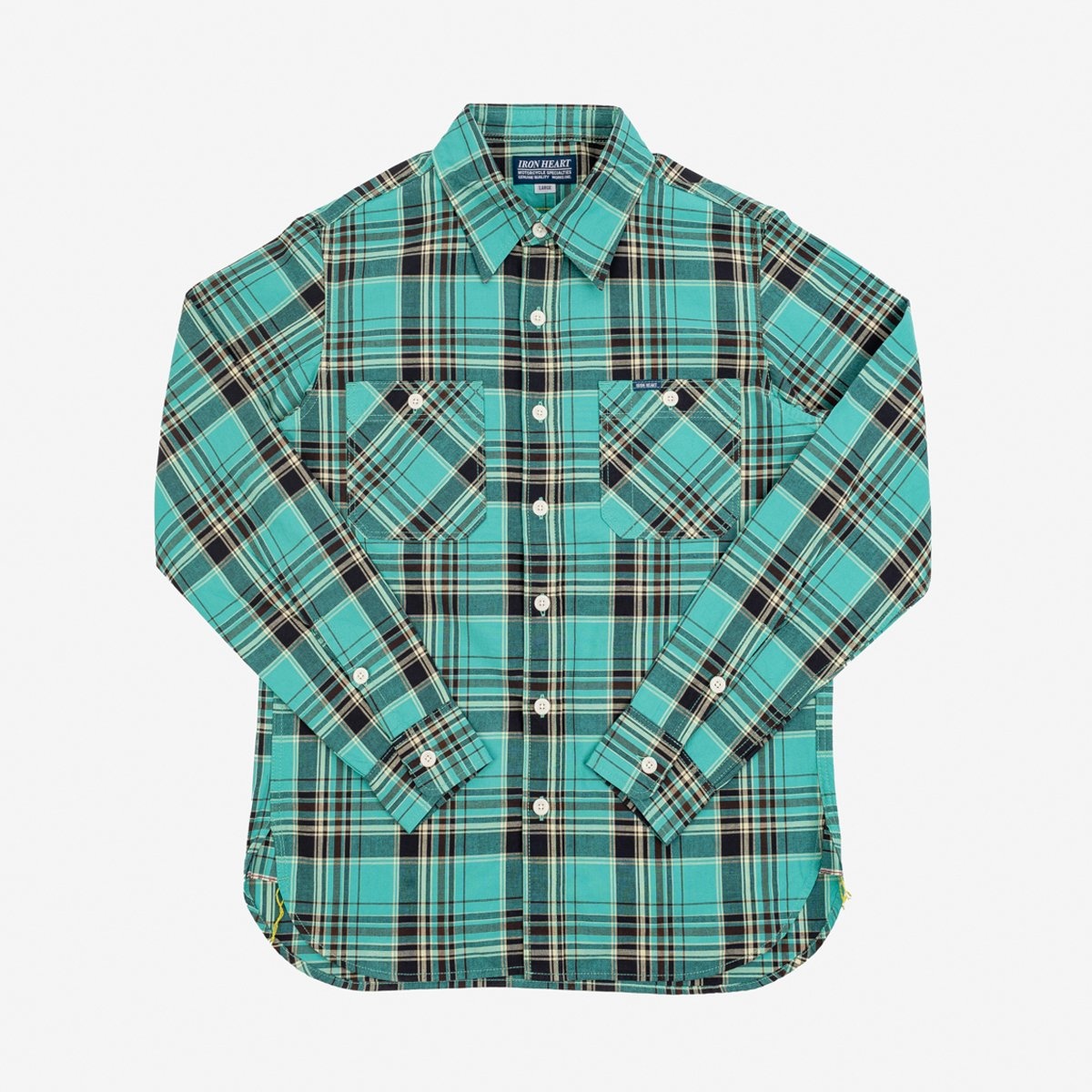 IHSH-356-GRN 5oz Selvedge Madras Check Work Shirt - Green - 1