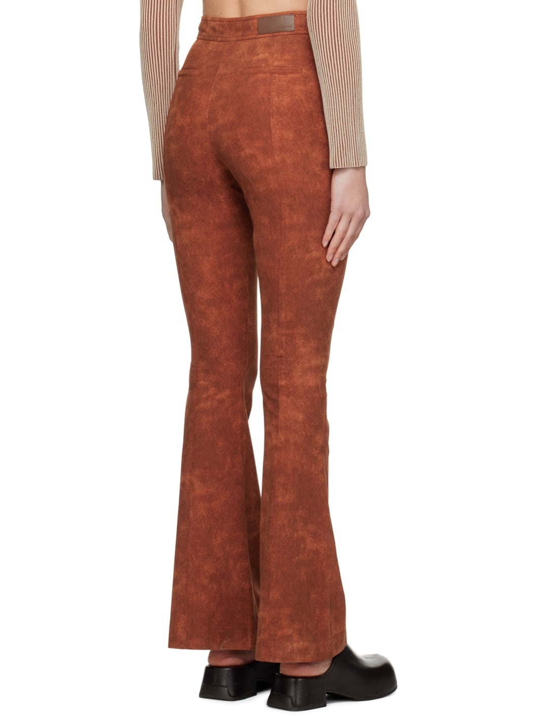 Orange Paneled Faux-Leather Trousers - 3