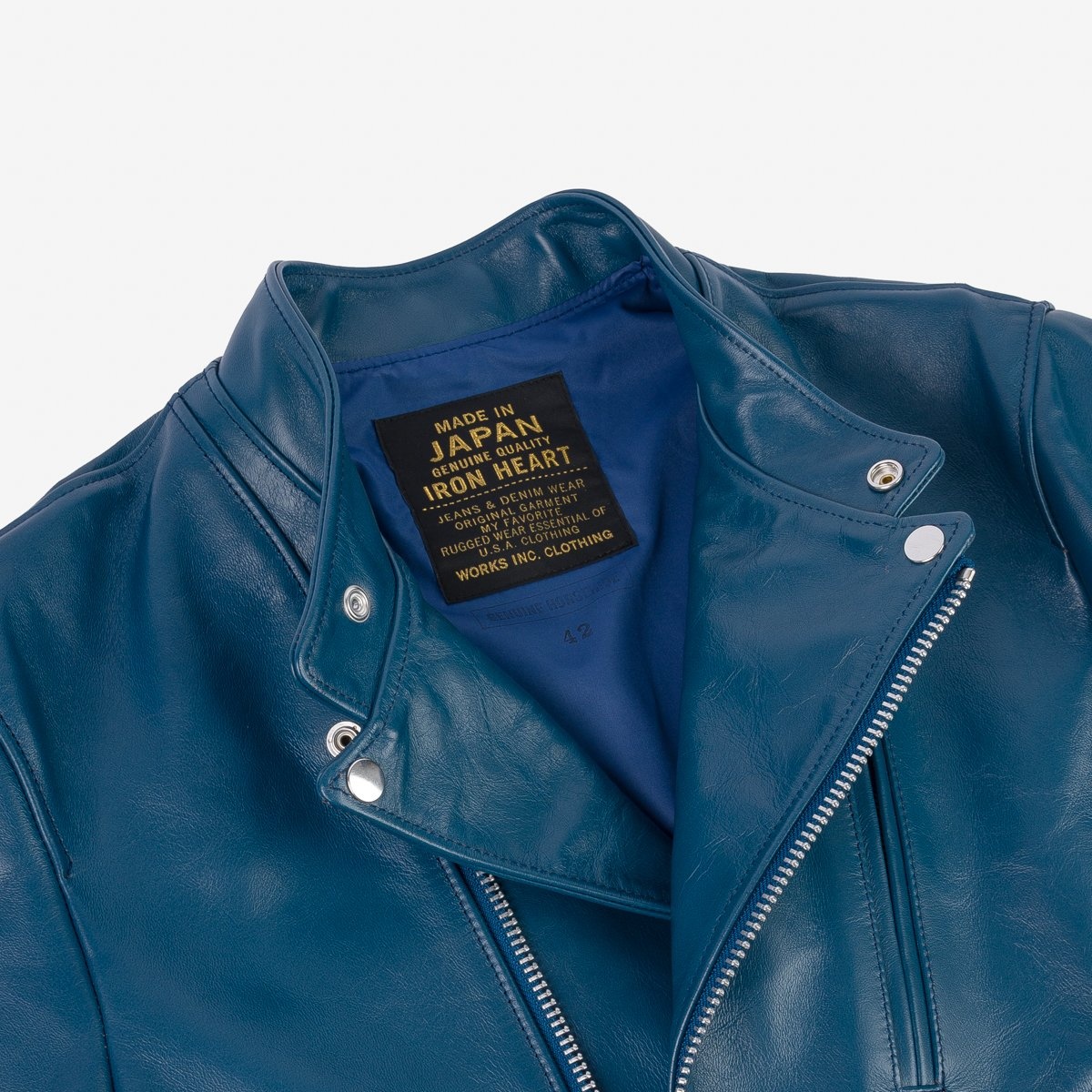 IHJ-128-BLU Japanese Horsehide Double Motorcycle Jacket - Blue - 9