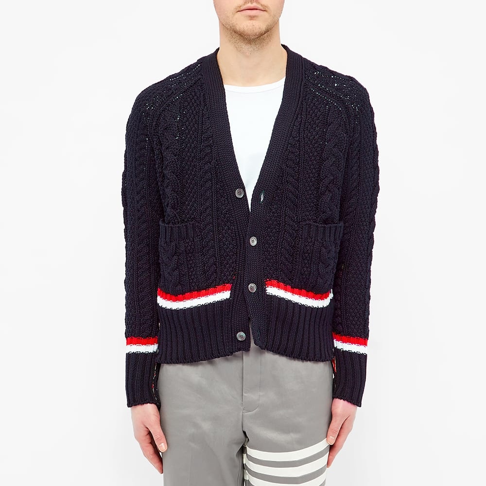 Thom Browne Aran Cable RWB Stripe Tipping Cardigan - 4