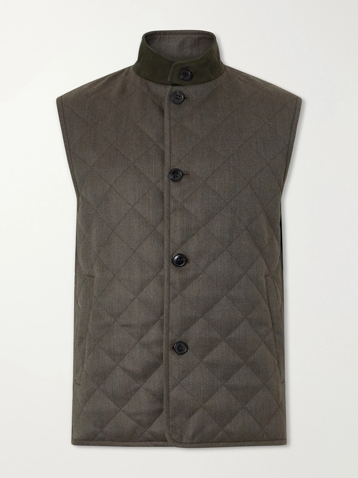 Suede-Trimmed Quilted Wool Vest - 1