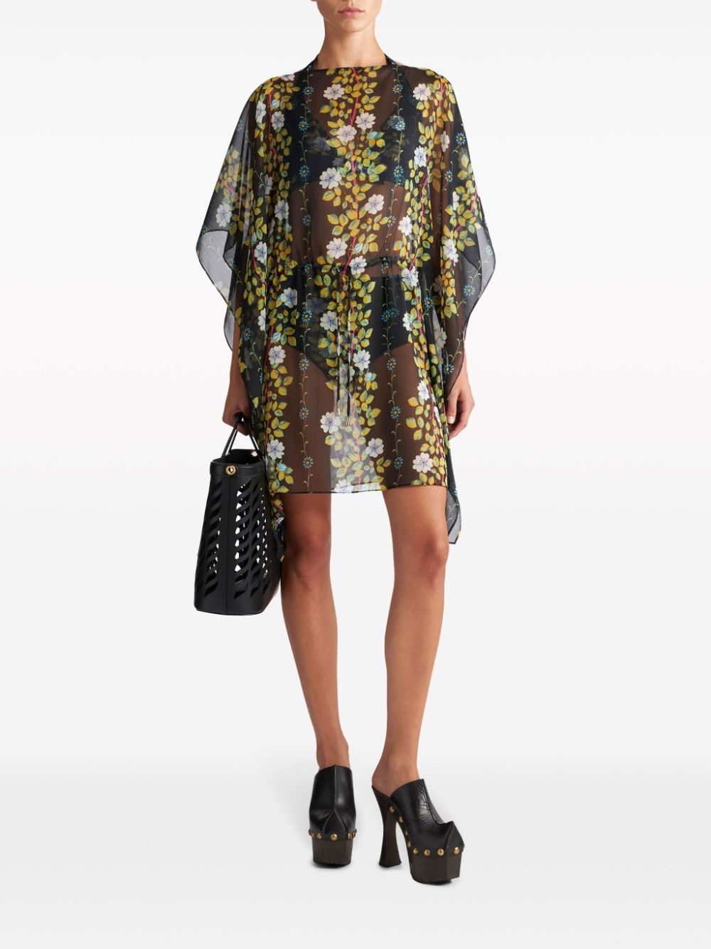 floral-print kaftan minidress - 2