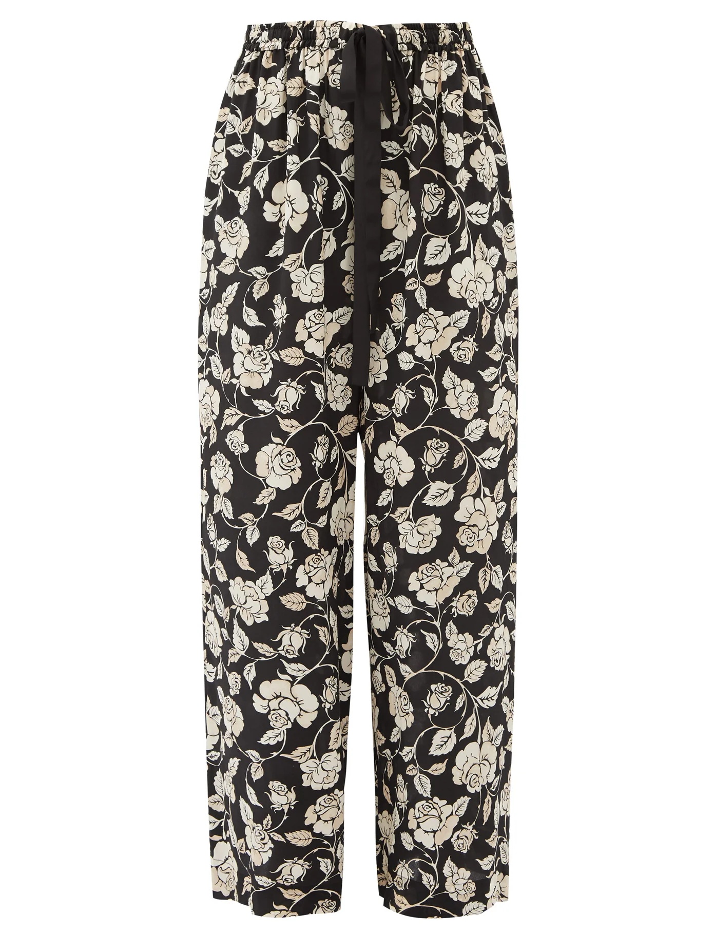 Floral-print wide-leg crepe trousers - 1