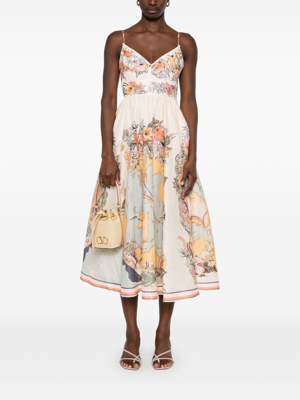 ワンピース ZIMMERMANN TALLOW LINEN MIDI DRESS ZIMMERMANN Tallow cutout floral-print linen halterneck midi