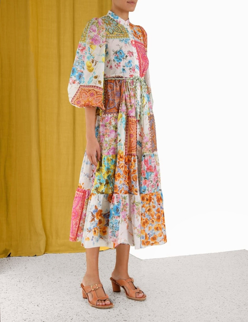 knee length dresses for ladies Zimmermann Halcyon Cutout Ruffled Shell Embellished Linen Midi Dress main image 0