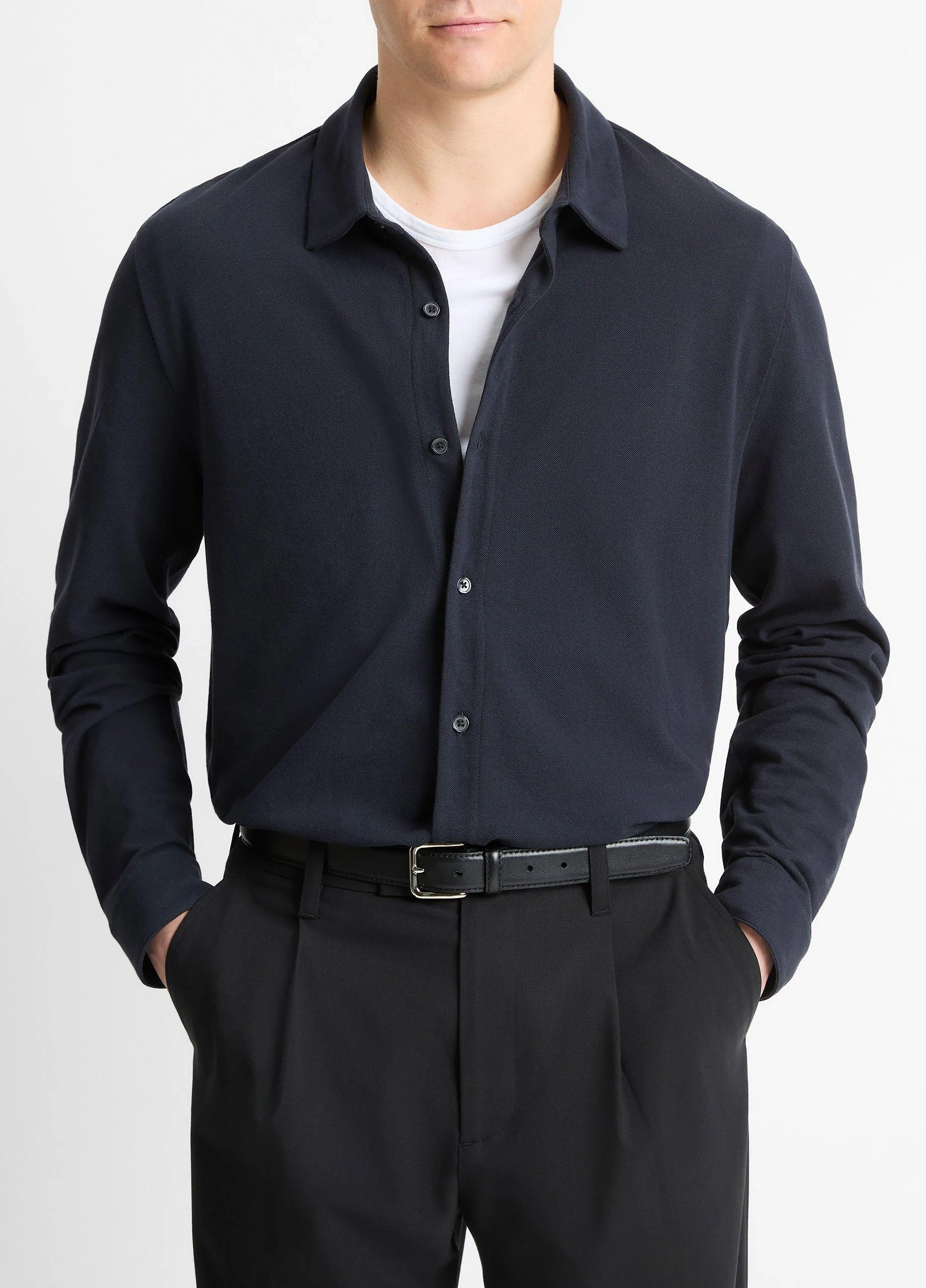 Cotton Piqué Button-Front Shirt - 1