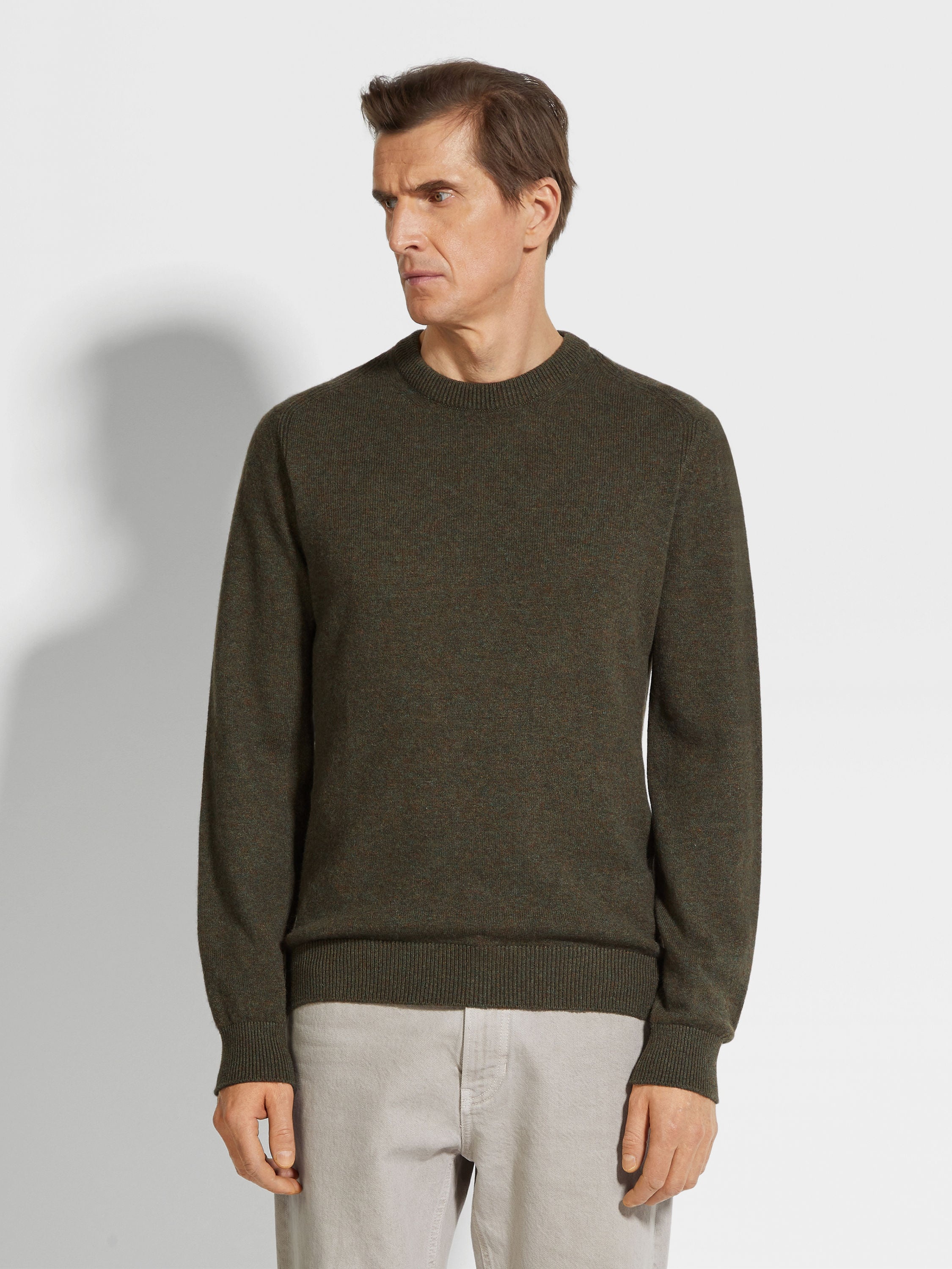 ARMY GREEN MULTIMÉLANGE OASI CASHMERE CREWNECK - 4