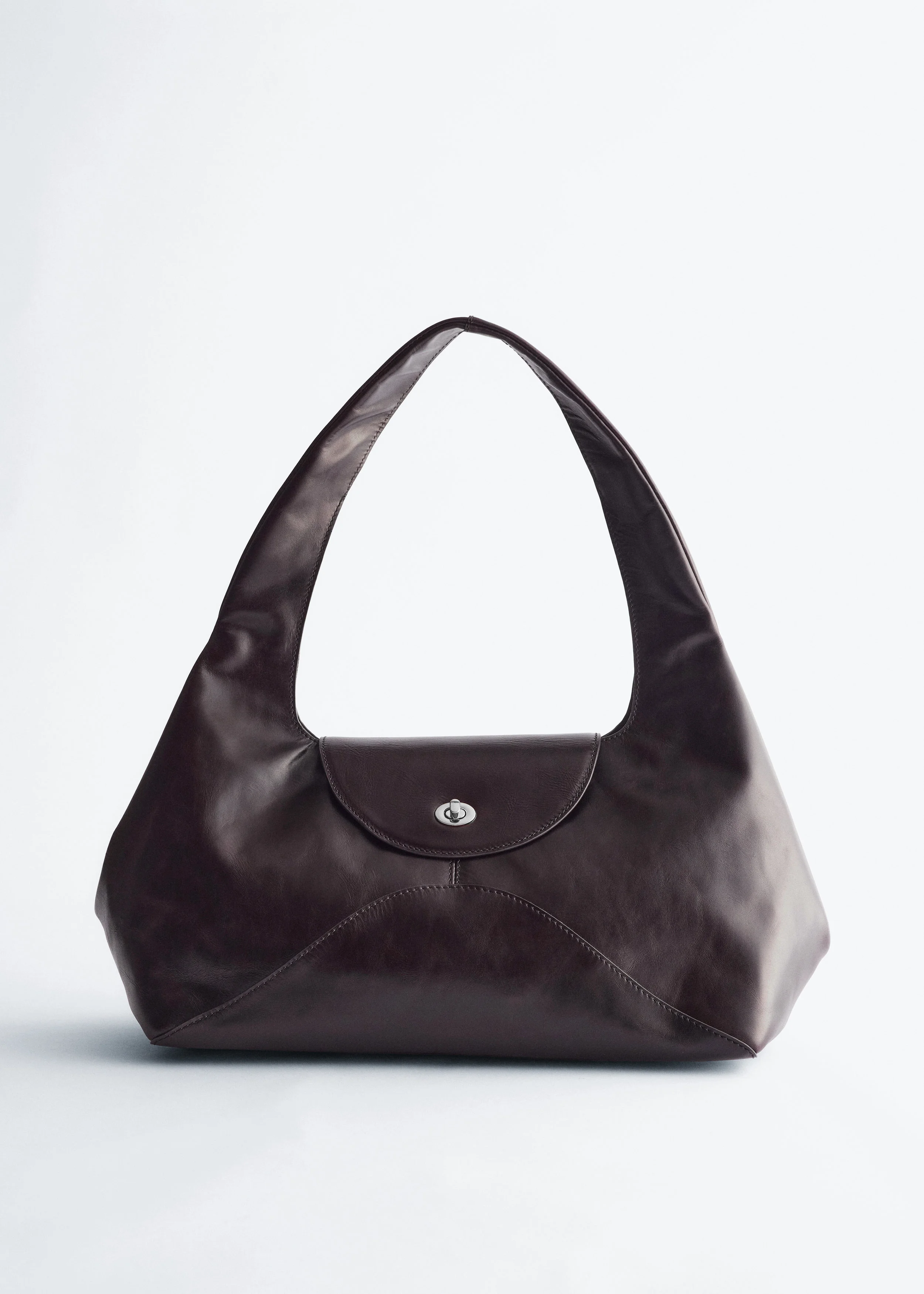 Curved Leather Shoulder Bag - 1