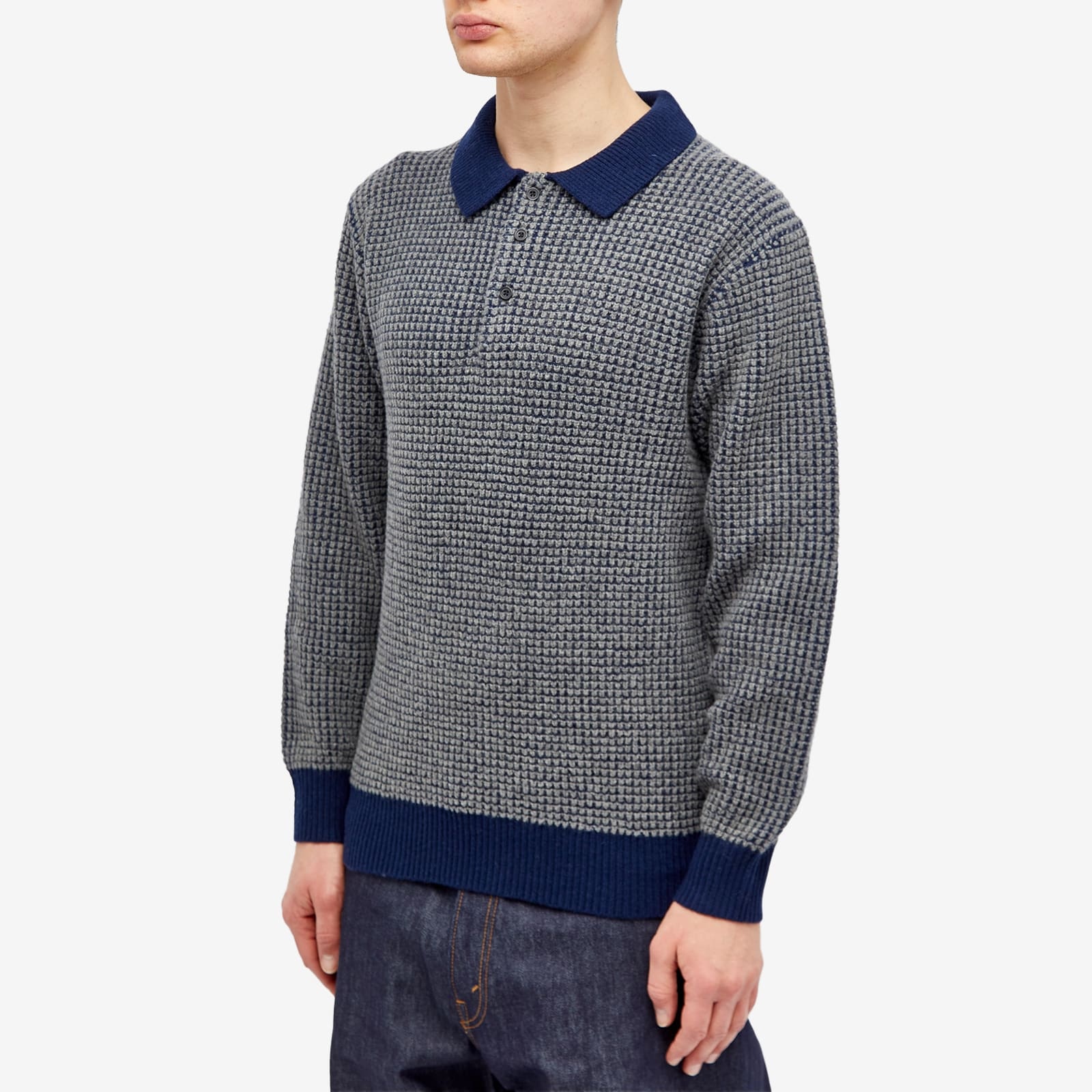 Beams Plus Crochet Long Sleeve Polo - 2