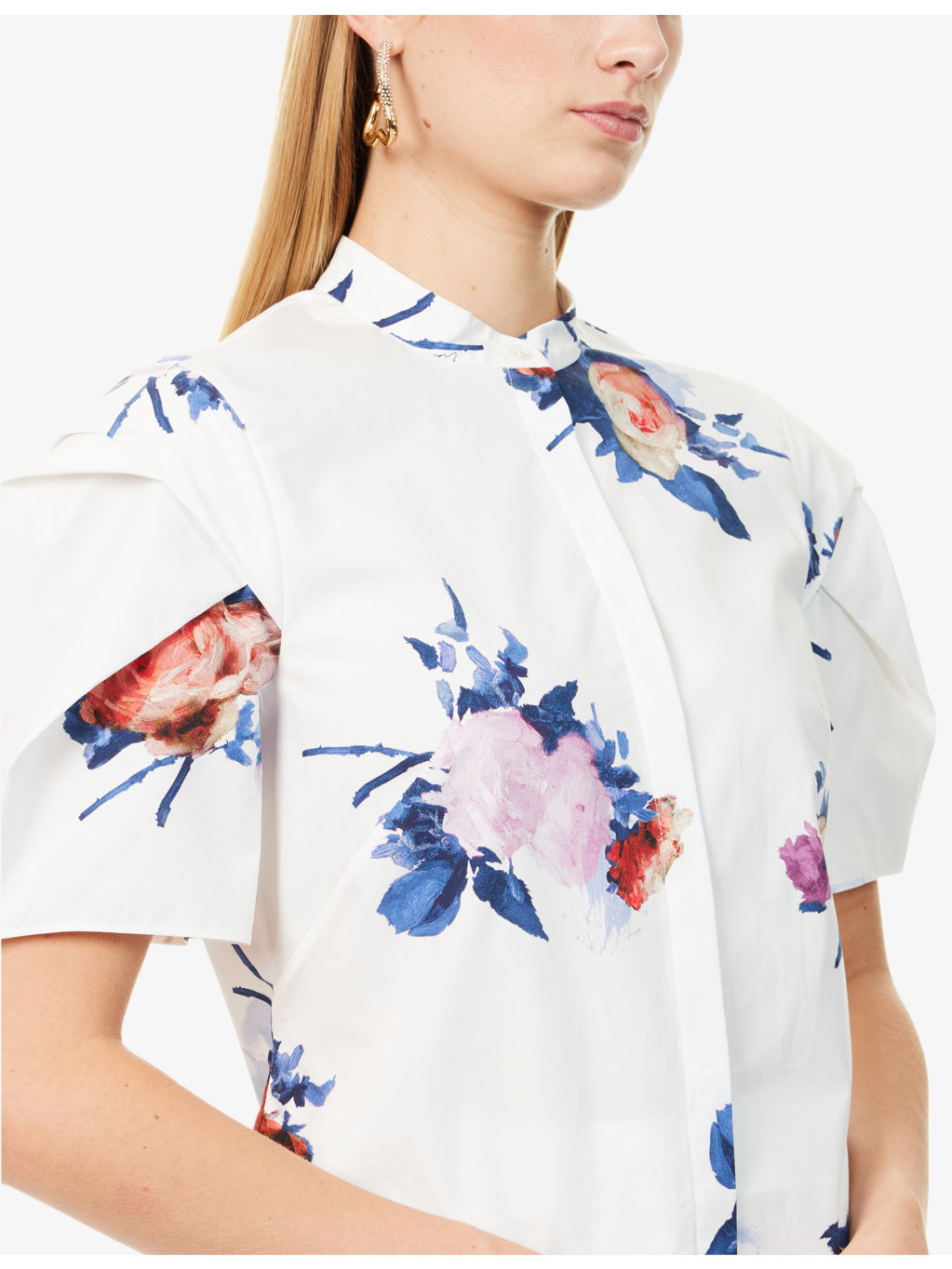 Floral-Print Short-Sleeve Cotton-Poplin Top - 5