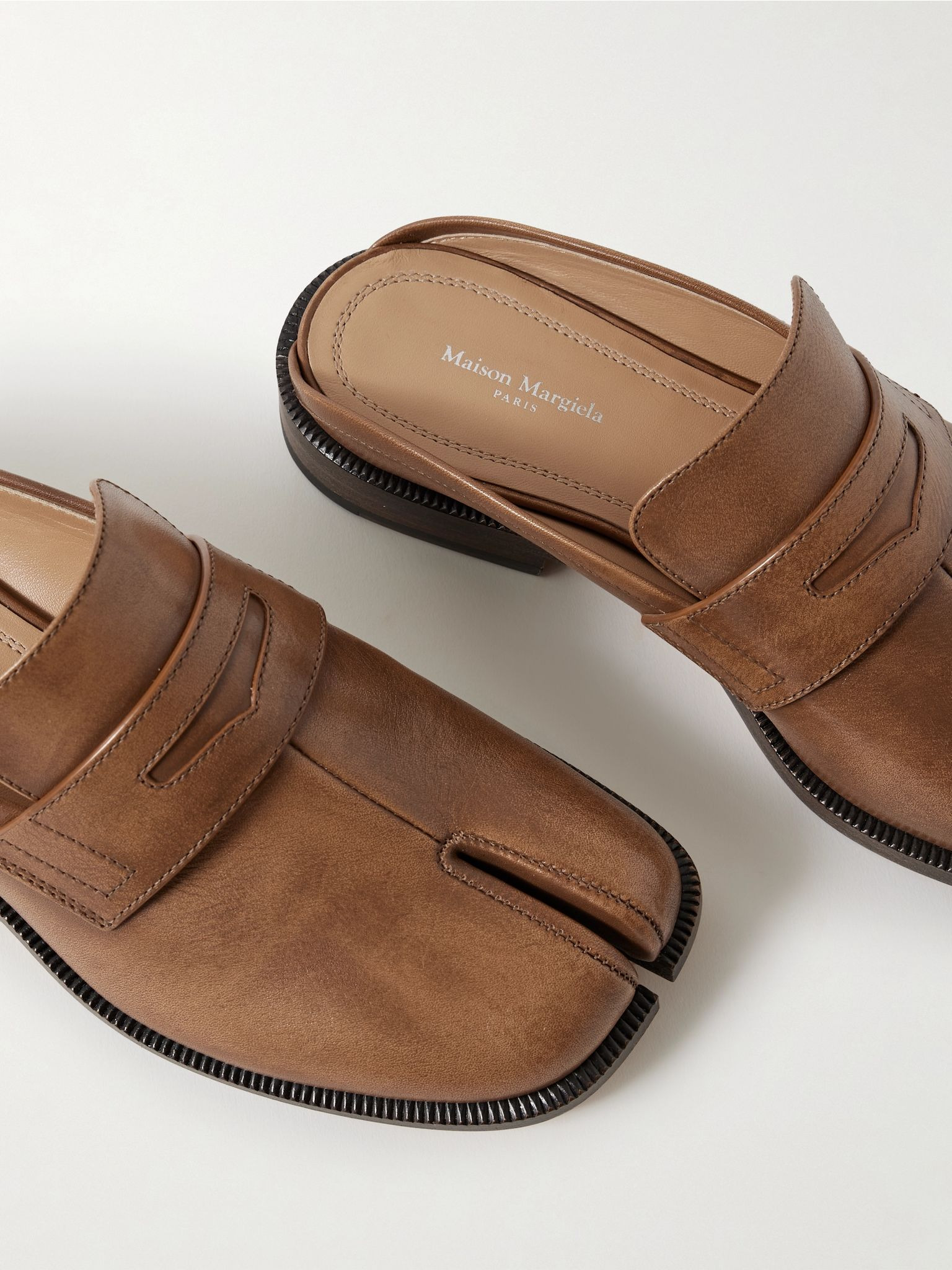 Tabi City leather split-toe loafers Tan - 4