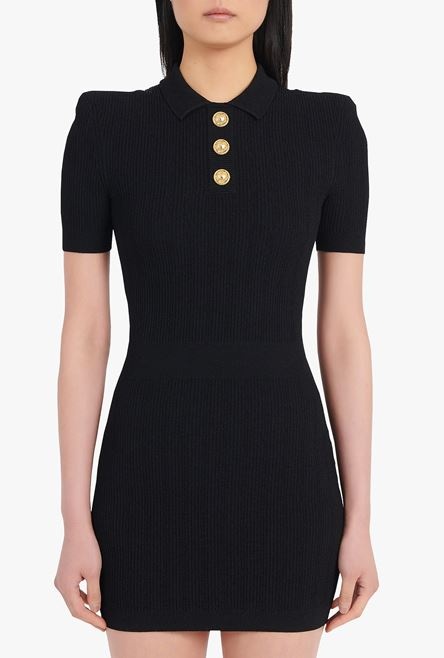 Short black knit dress with gold-tone buttons - 5