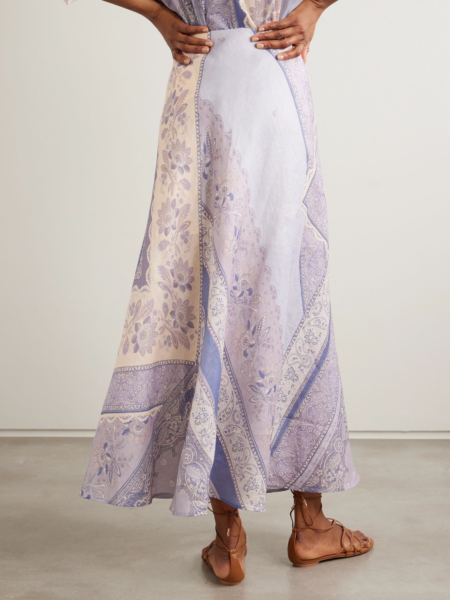 Lucky bandana-print linen maxi skirt Purple - 3