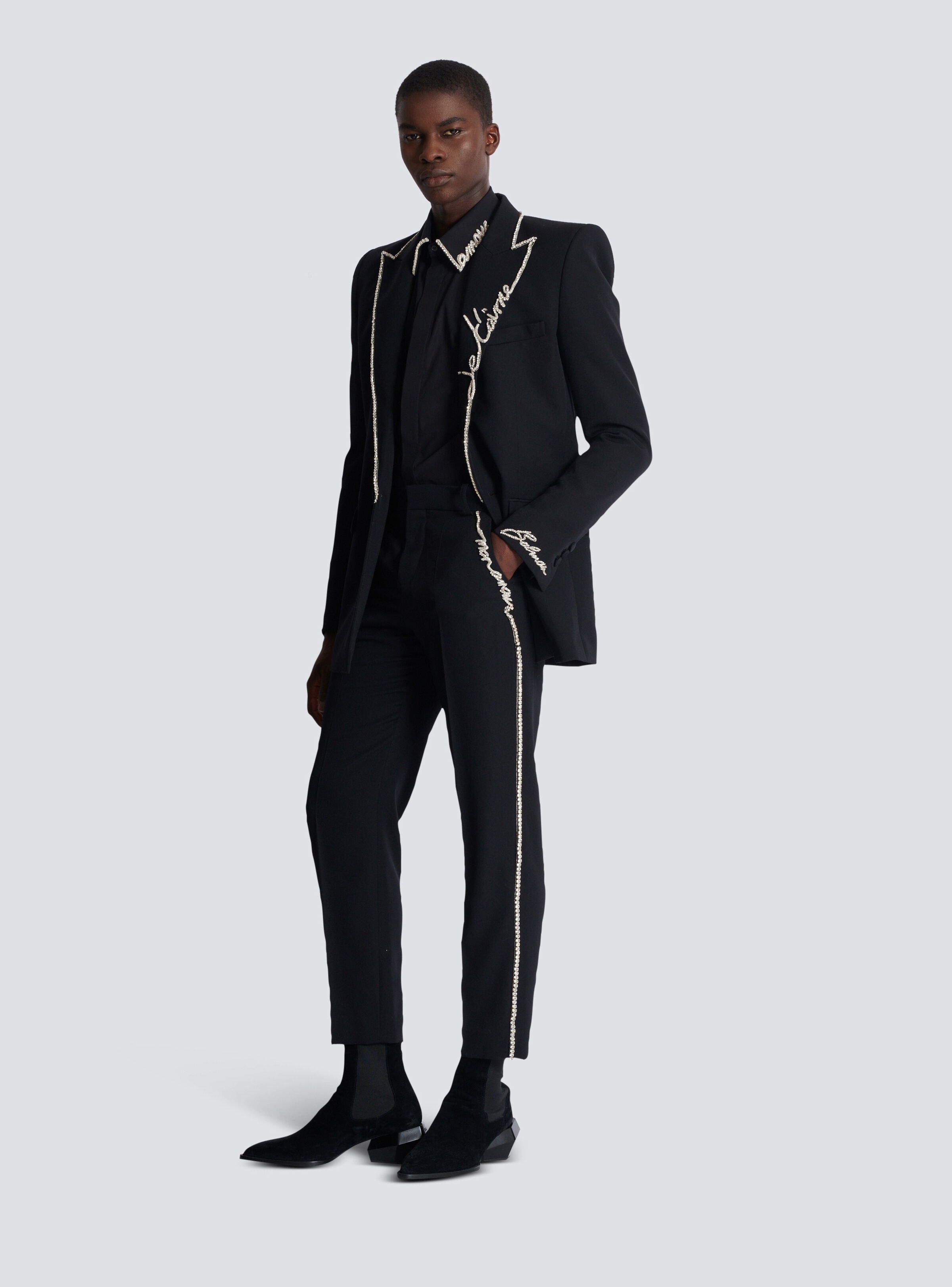 Embroidered tailored grain de poudre trousers - 2