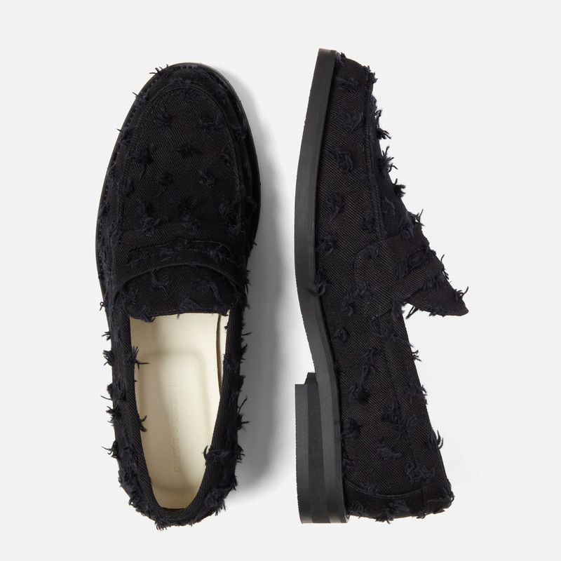 Wilde Black Punched Denim Penny Loafer - Men's 4