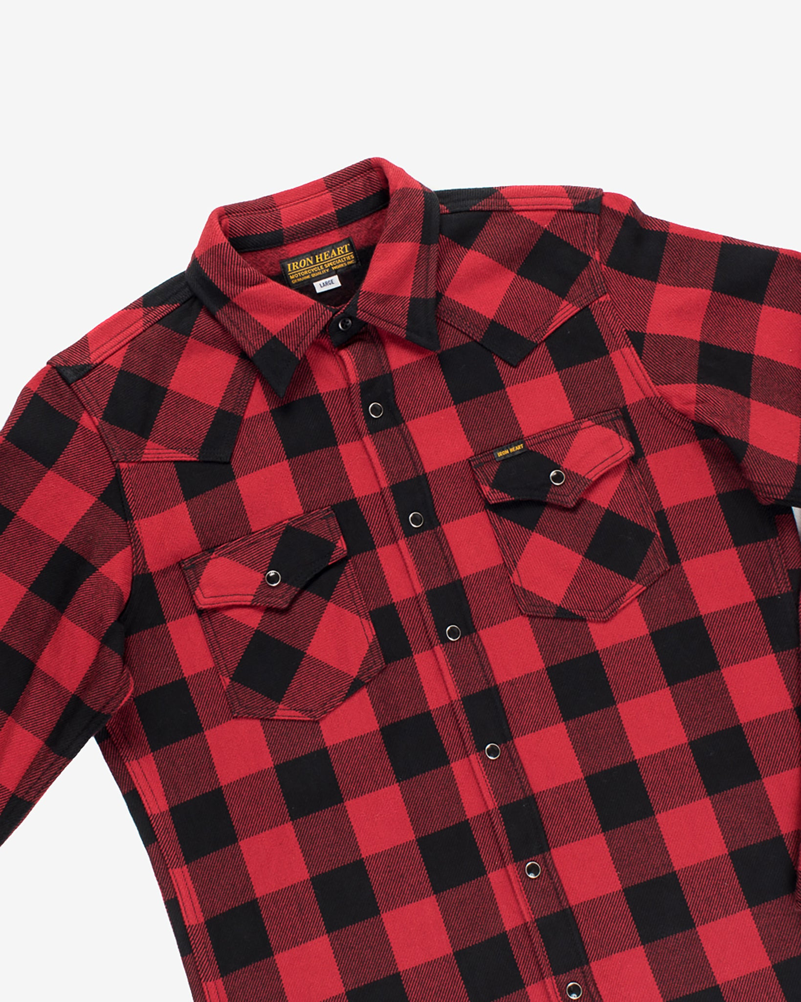 IHSH-232-RED Ultra Heavy Flannel Buffalo Check Western Shirt - Red/Black - 13