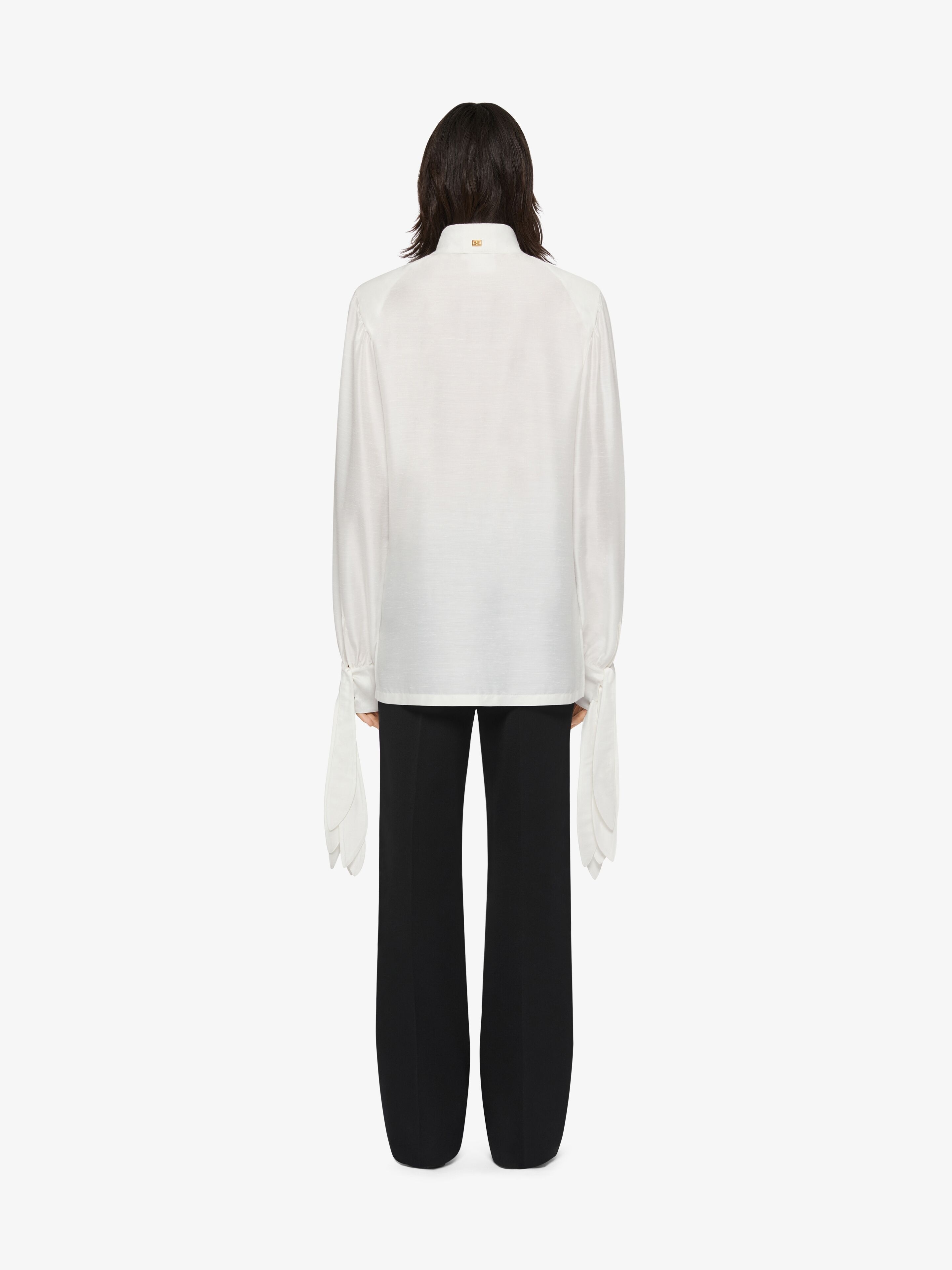 SHIRT IN SILK BLEND WITH LAVALLIERE AND HG EMBROIDERY - 3