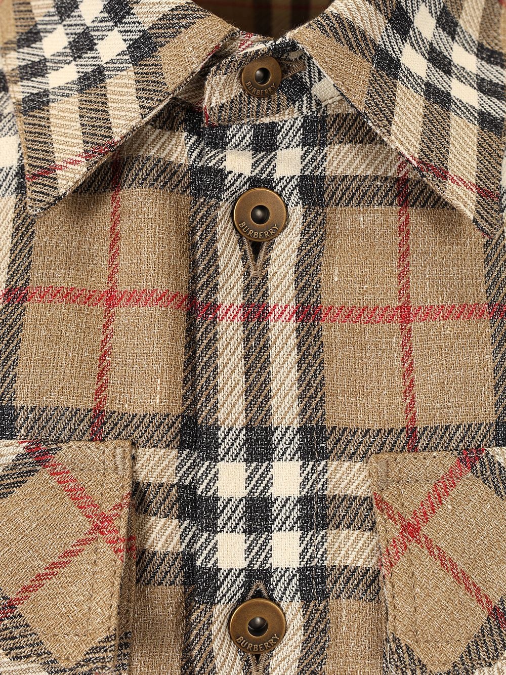 Check Cotton And Linen Shirt Shirts Brown - 5