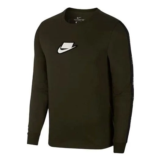Men's Nike Logo Round Neck Pullover Long Sleeves Green T-Shirt CI6215-355 - 1
