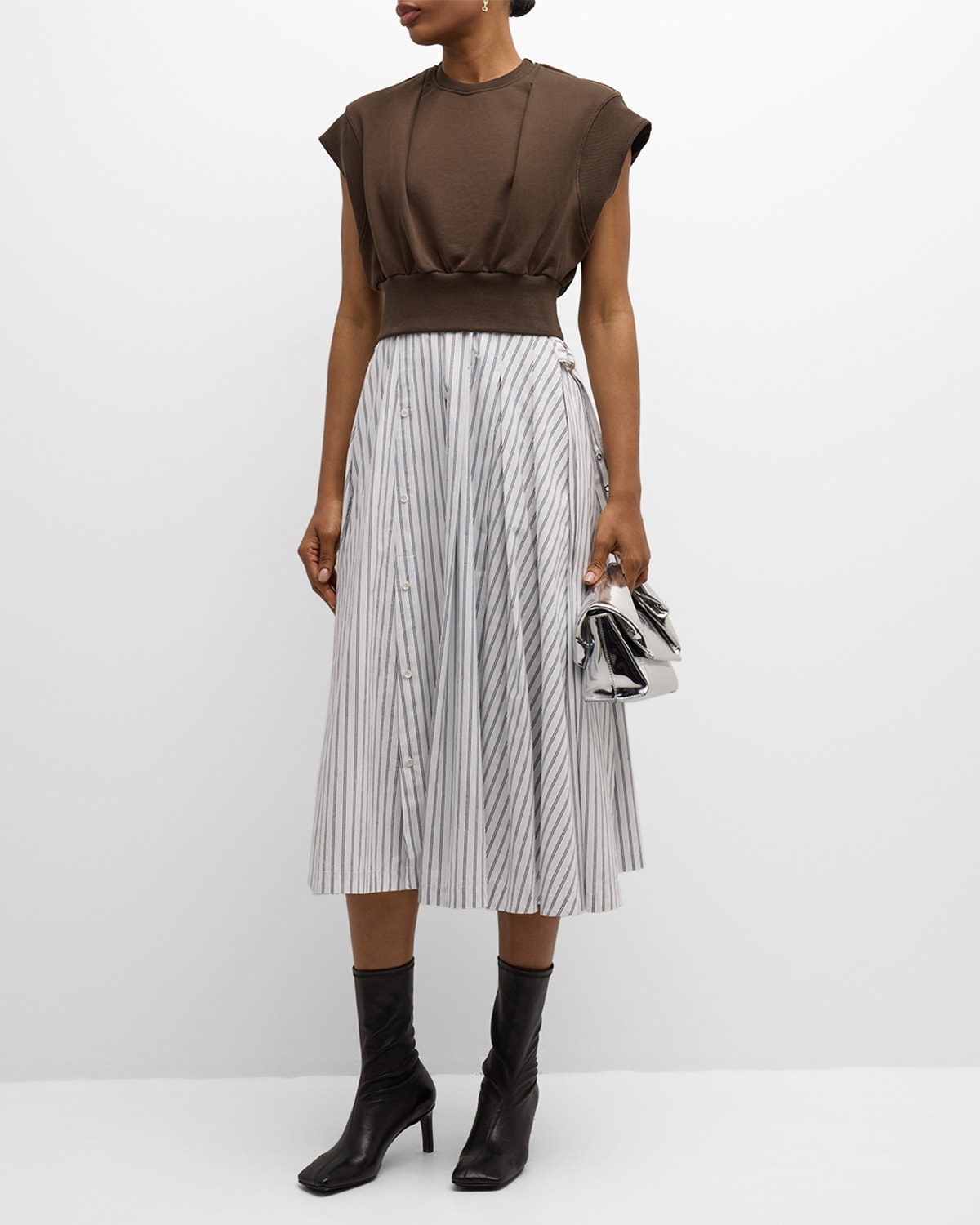 Sweatshirt Combo Dress with Pleated Skirt - 3