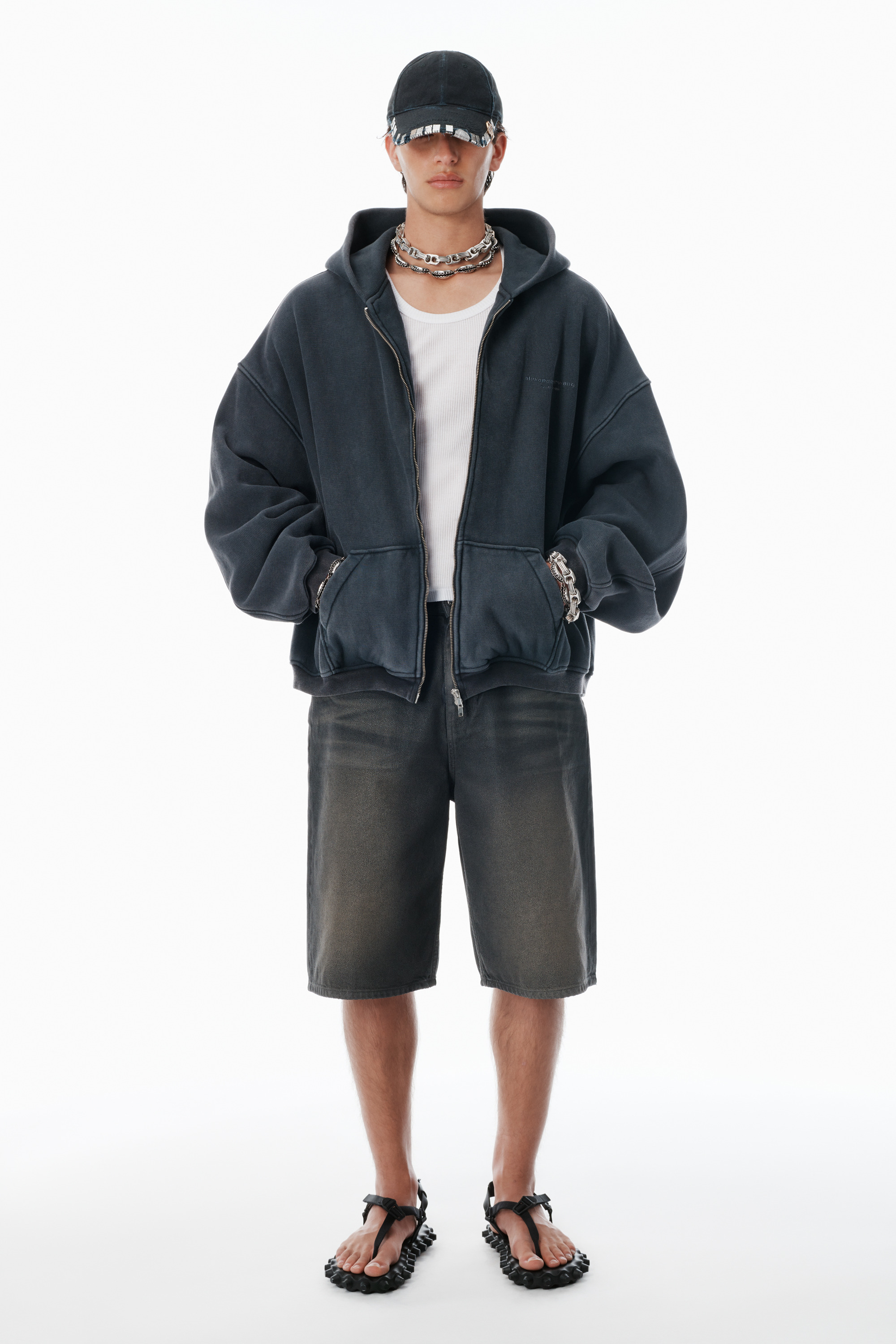 Black Cotton Logo Zip-Up Hoodie - 5