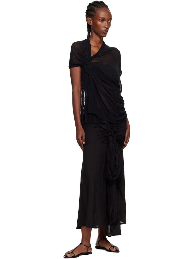Yohji Yamamoto Black 82 Modal Lawn R Front Knot Maxi Skirt outlook