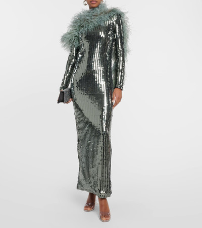 Taller Marmo Garbo Disco feather-trimmed sequined gown outlook
