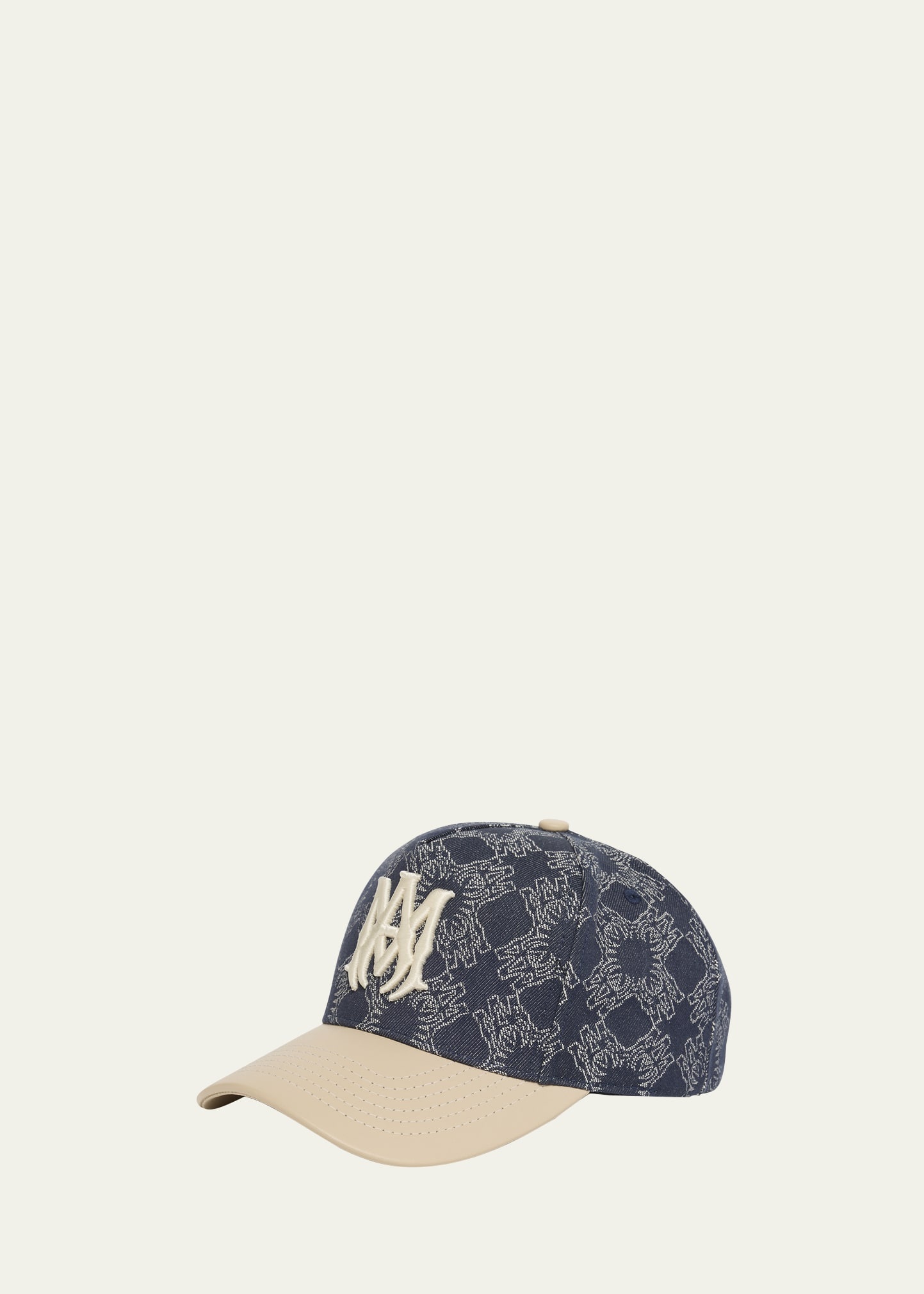 Men's Denim MA Quad Baseball Cap with Leather Bill - 1