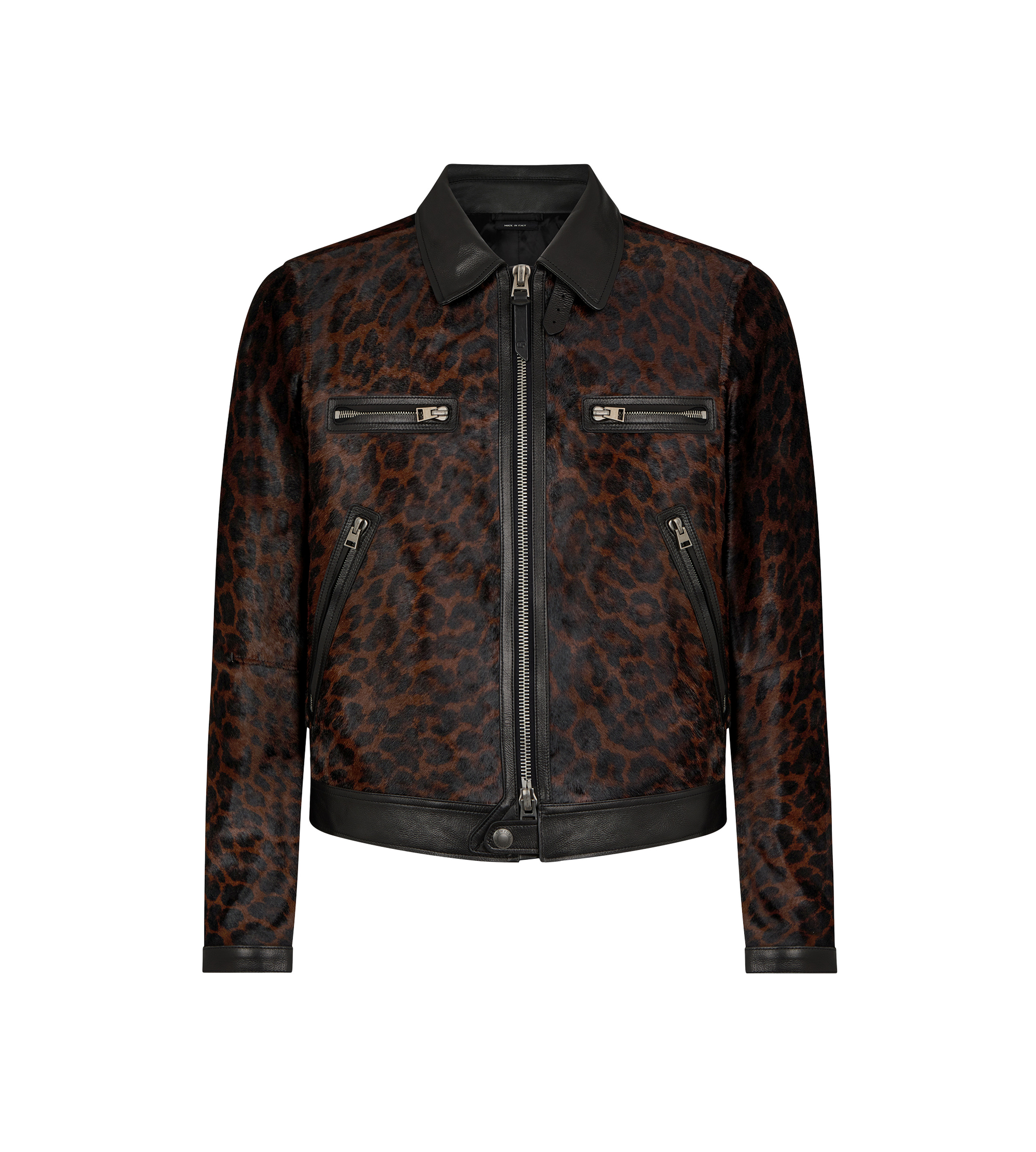 LEOPARD PRINTED PONY CONTRAST 4 ZIP BLOUSON - 1