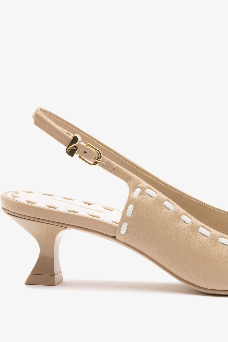 Jenny Pump In Sand Leather and White Patent Leather 4