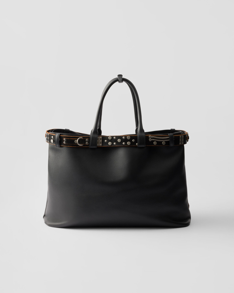 Prada Buckle leather bag with studded belt 4