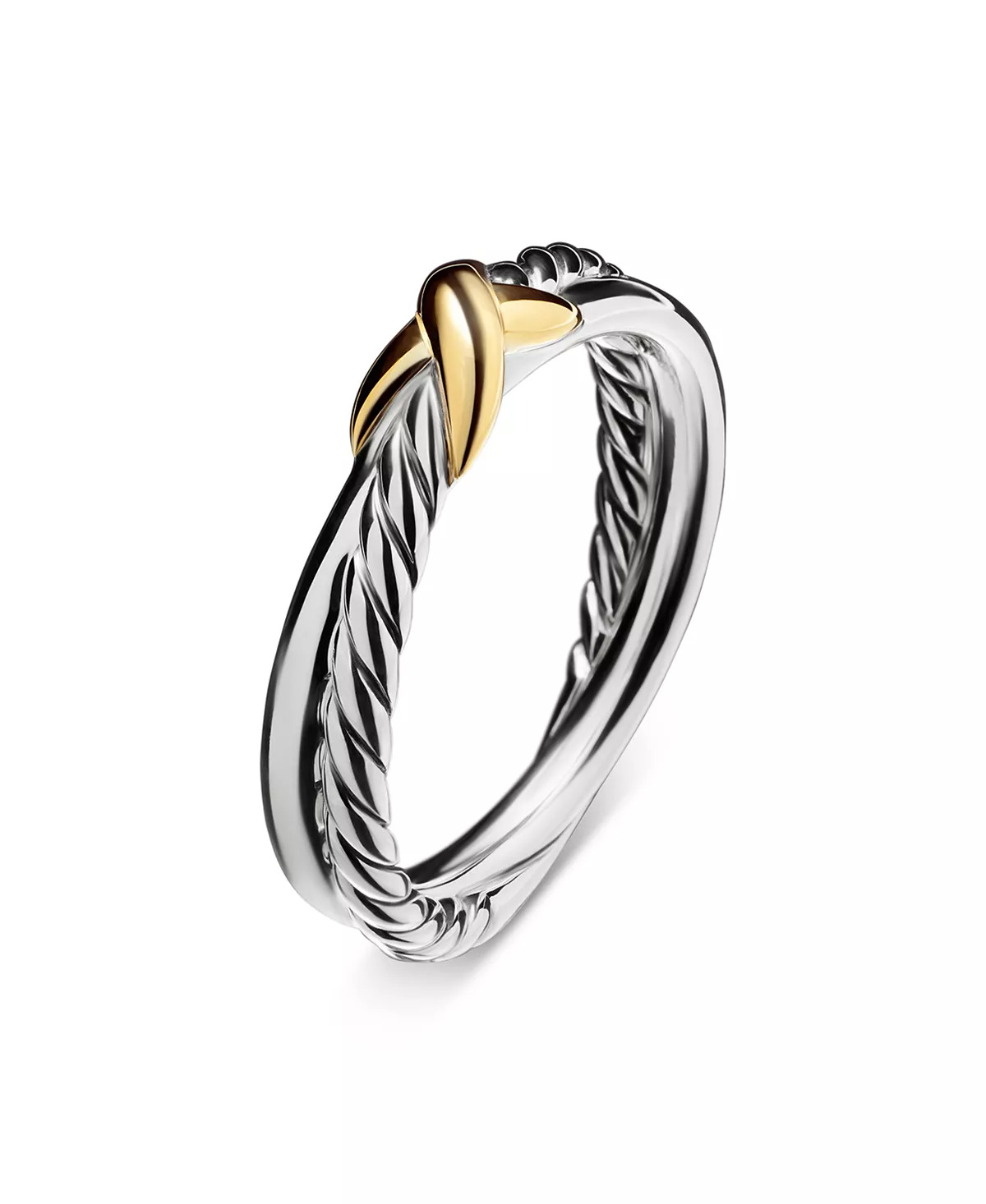 Petite X Ring in Sterling Silver with 18K Yellow Gold, 4mm - 3