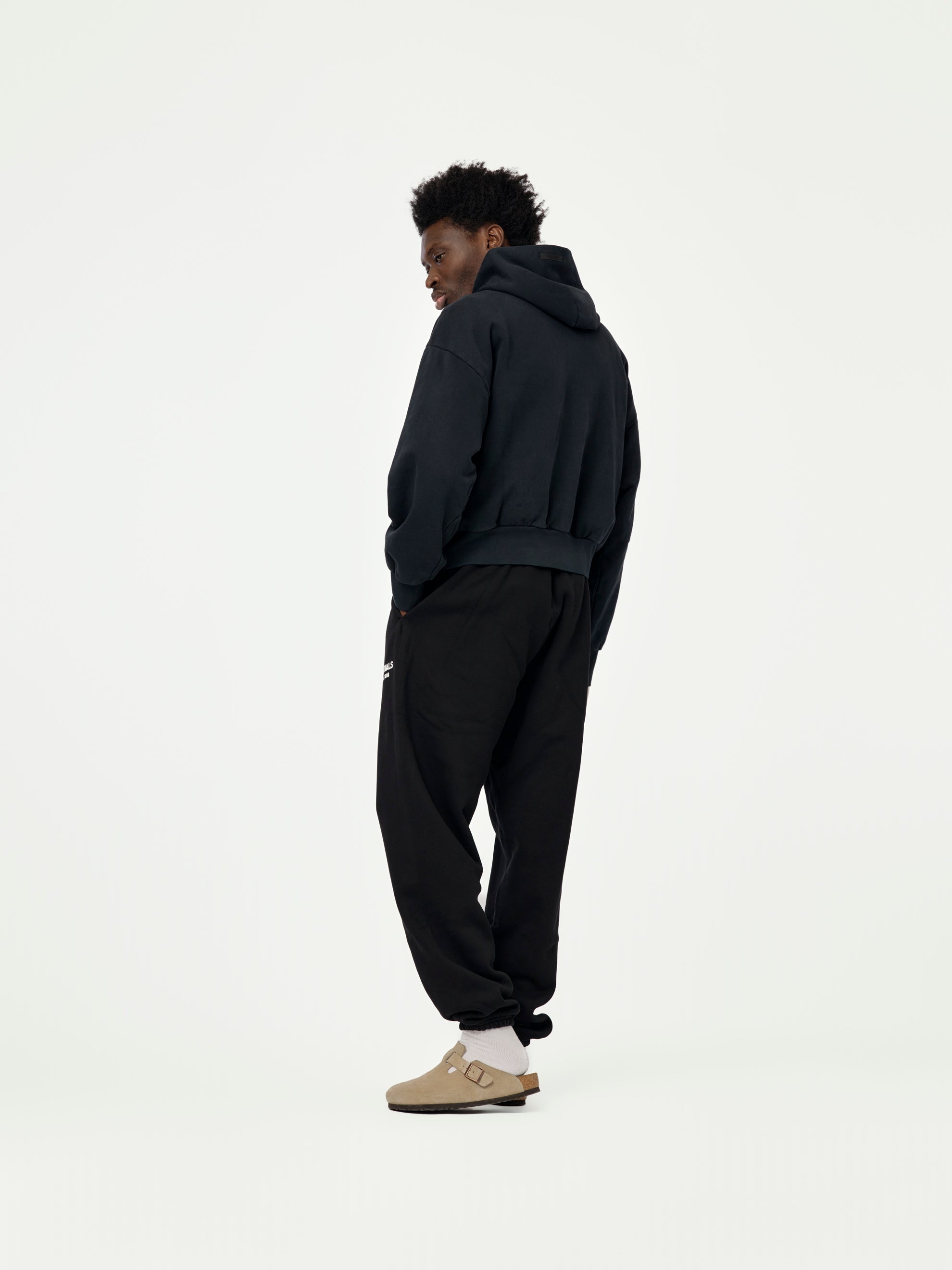 ESSENTIALS HEAVY FLEECE VINTAGE SHRUNKEN HOODIE (BLACK