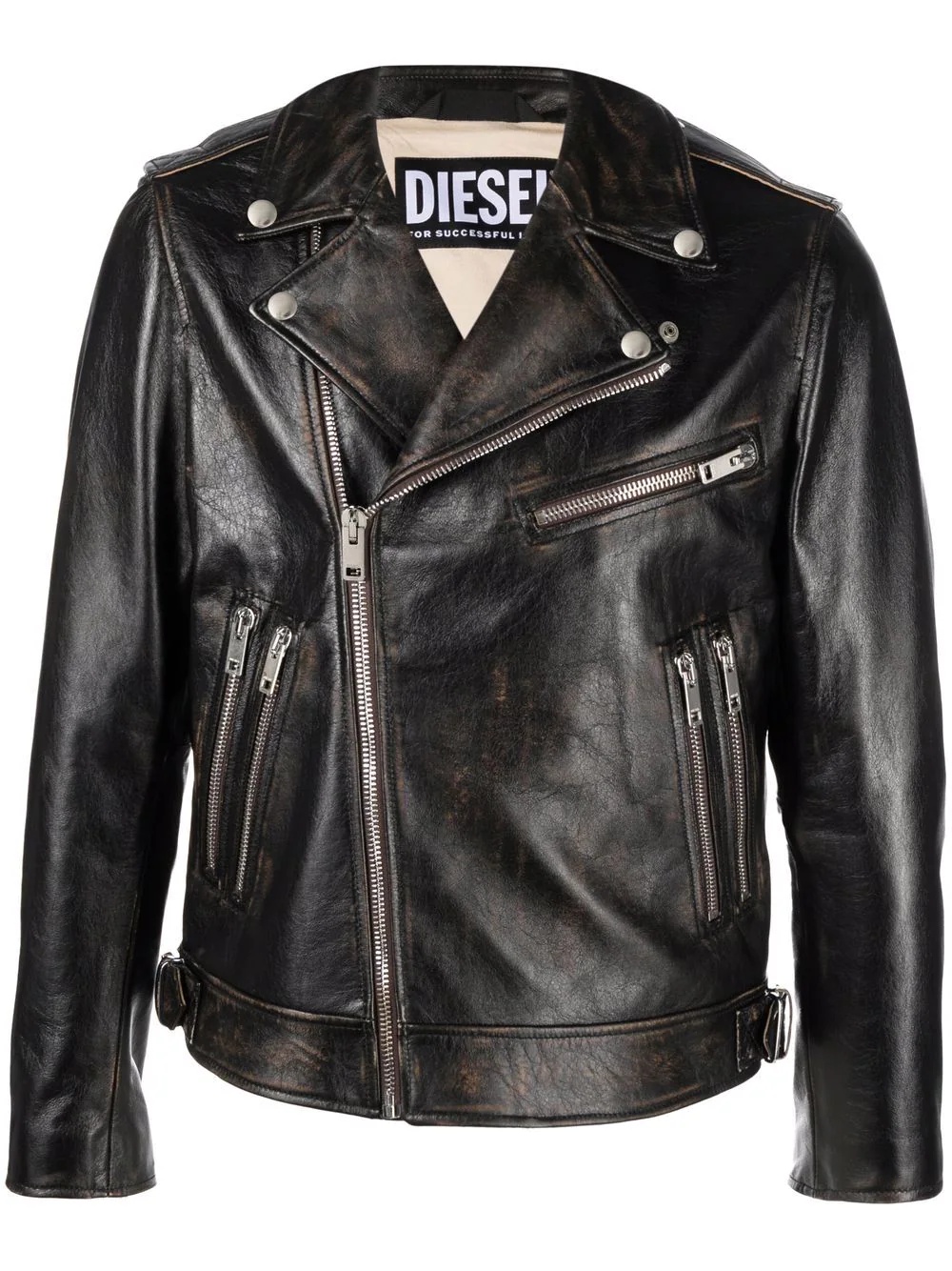 zip-up leather biker jacket - 1