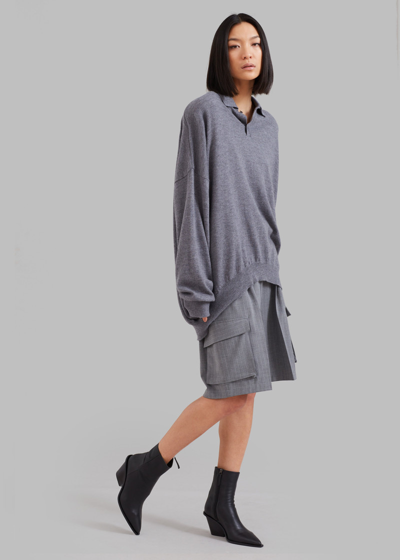 Meriel Wool Polo Sweater - Grey 3