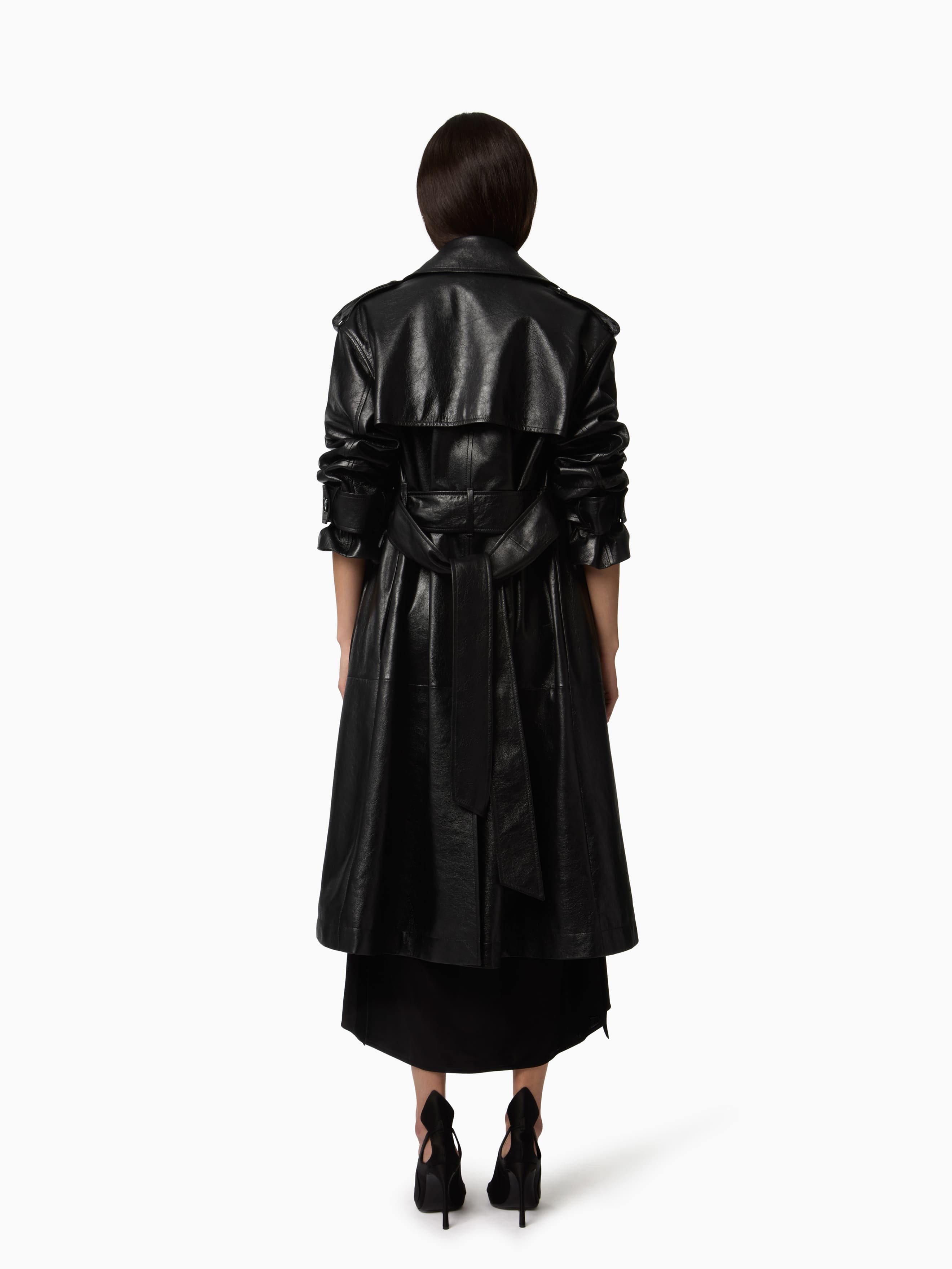 Belted Crinkled Leather Trench - 4